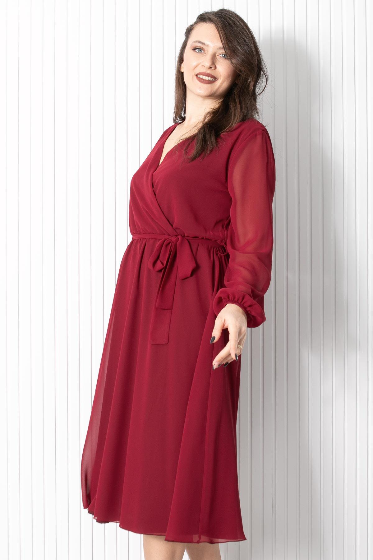 Kemer Detaylı Şifon Abiye Elbise Mürdüm FHM916FHM916-MÜRDÜMFahima