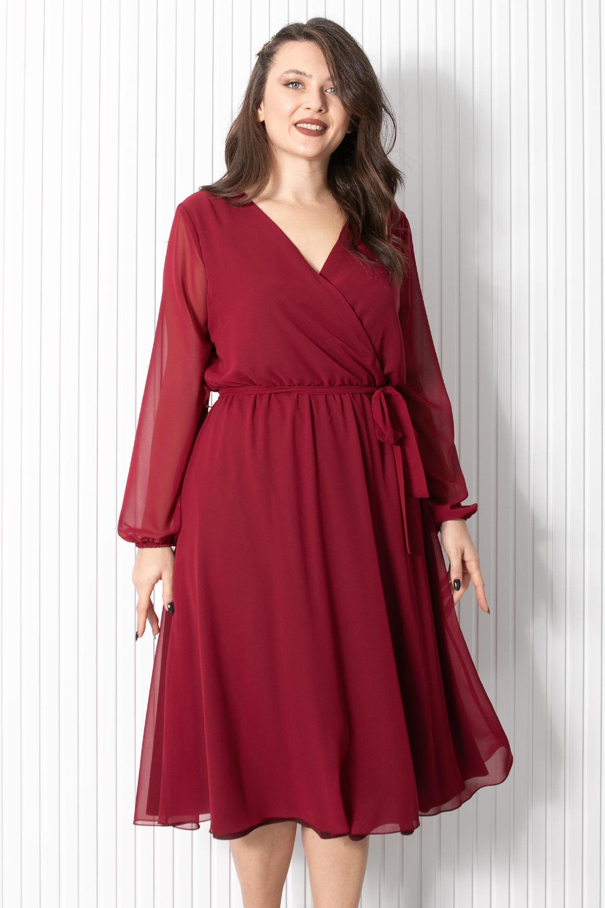 Kemer Detaylı Şifon Abiye Elbise Mürdüm FHM916FHM916-MÜRDÜMFahima