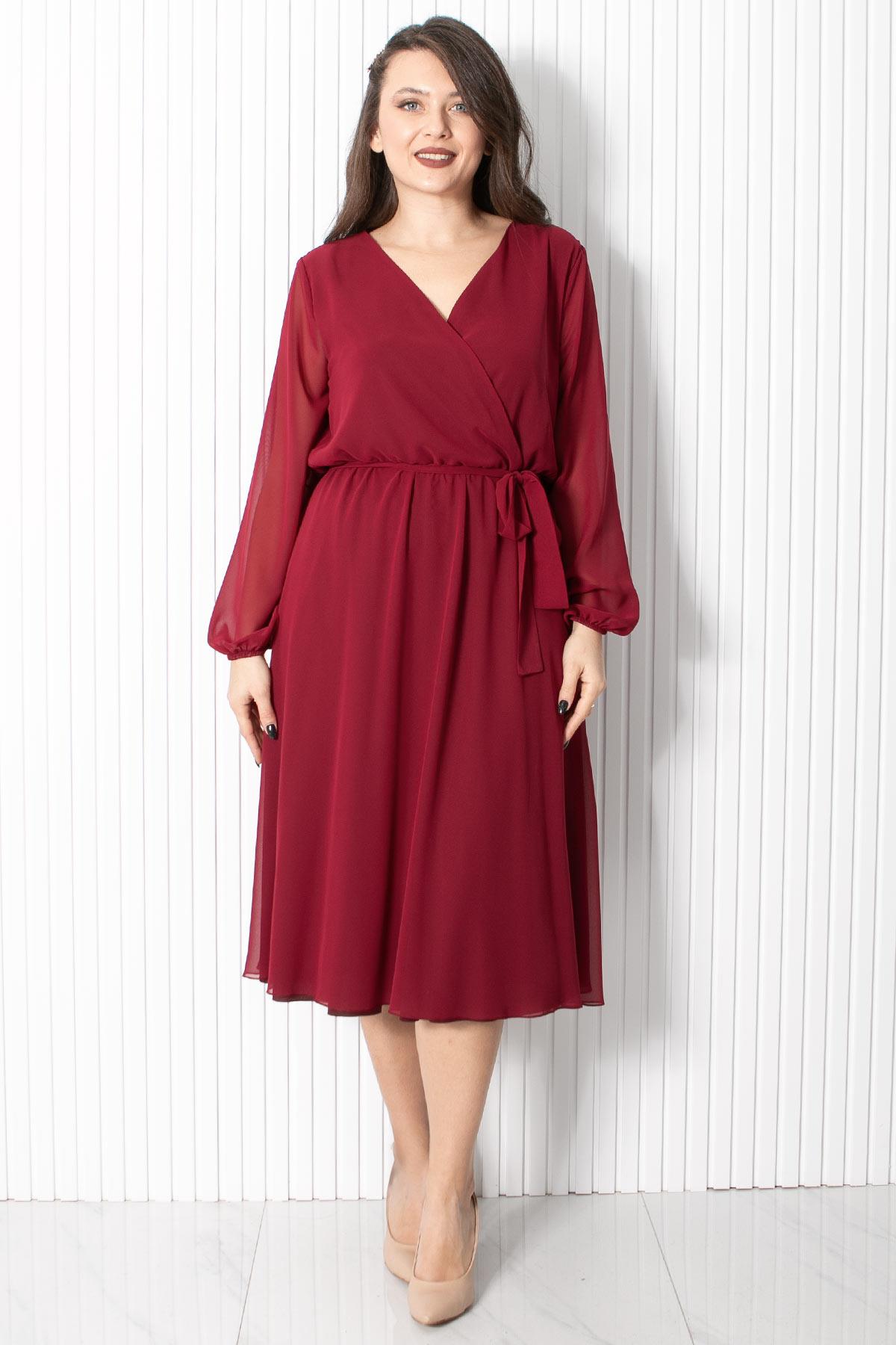 Kemer Detaylı Şifon Abiye Elbise Mürdüm FHM916FHM916-MÜRDÜMFahima