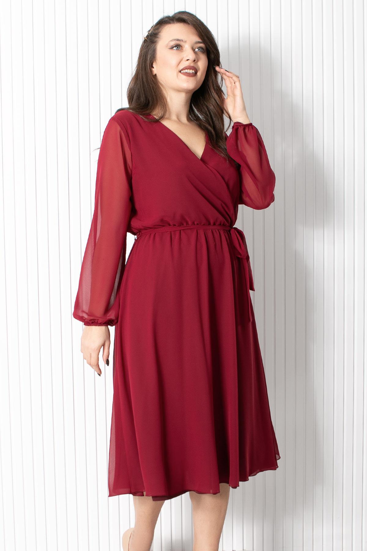 Kemer Detaylı Şifon Abiye Elbise Mürdüm FHM916FHM916-MÜRDÜMFahima