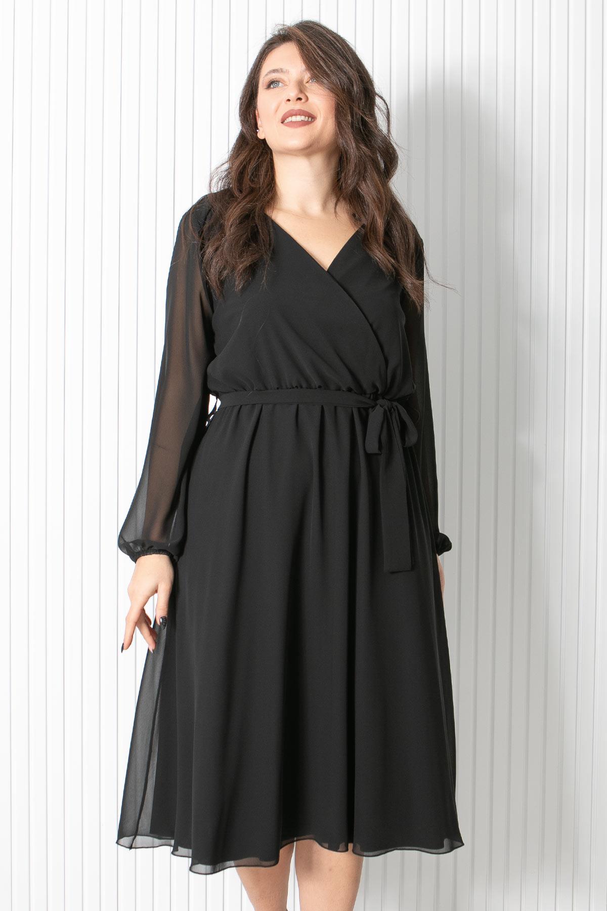 Kemer Detaylı Şifon Abiye Elbise Siyah FHM916FHM916-SİYAHFahima