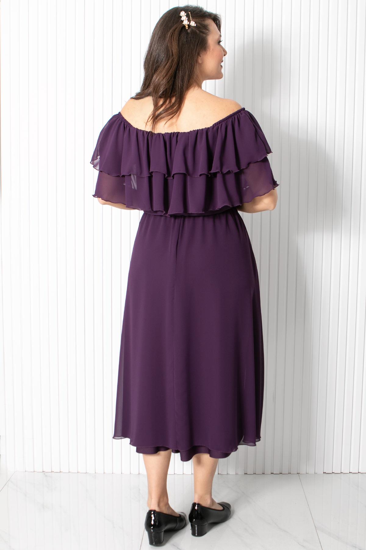 Karmen Yaka Şifon Abiye Elbise Mor FHM918FHM918-MORFahima