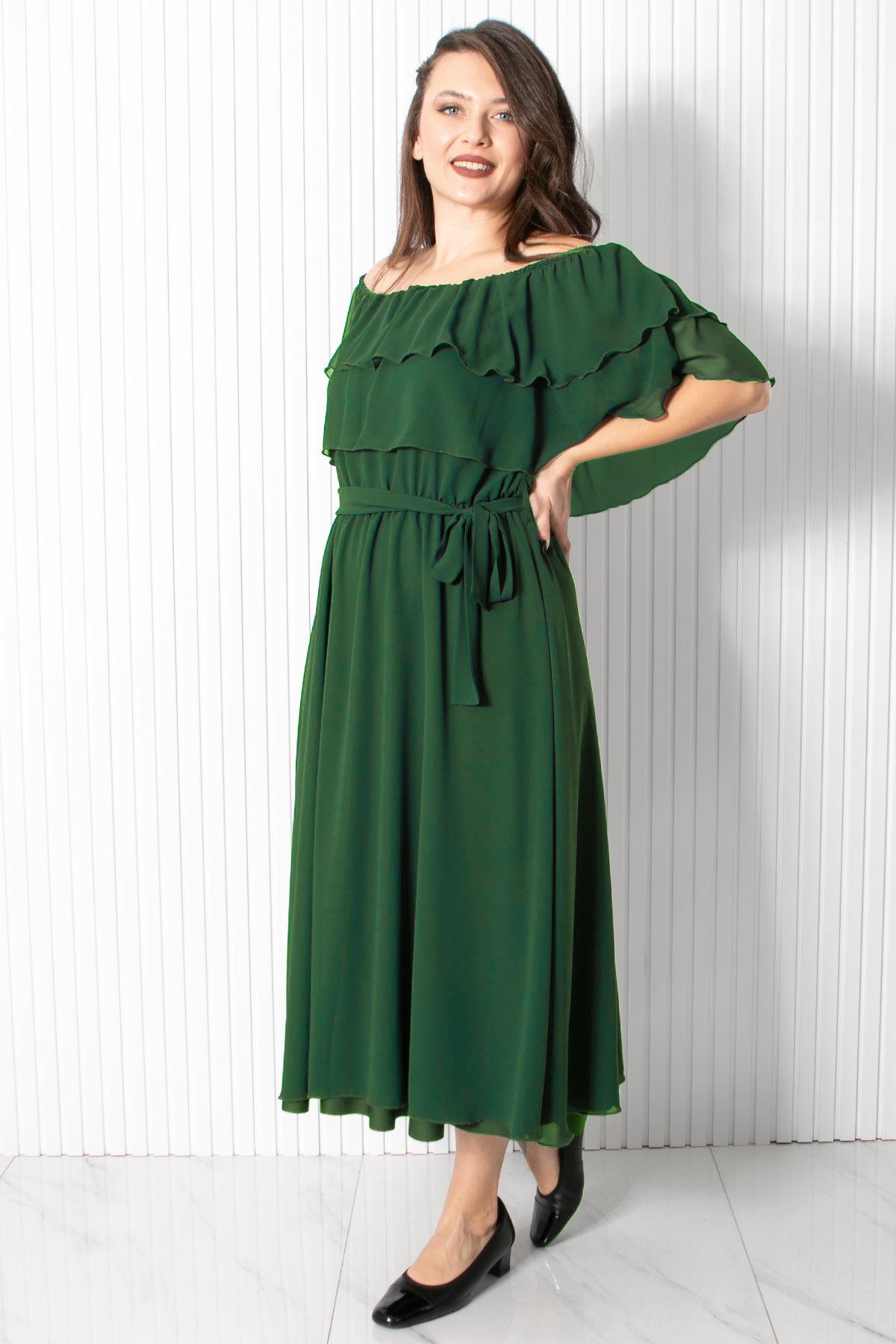 Karmen Yaka Şifon Abiye Elbise Zümrüt FHM918FHM918-ZÜMRÜTFahima