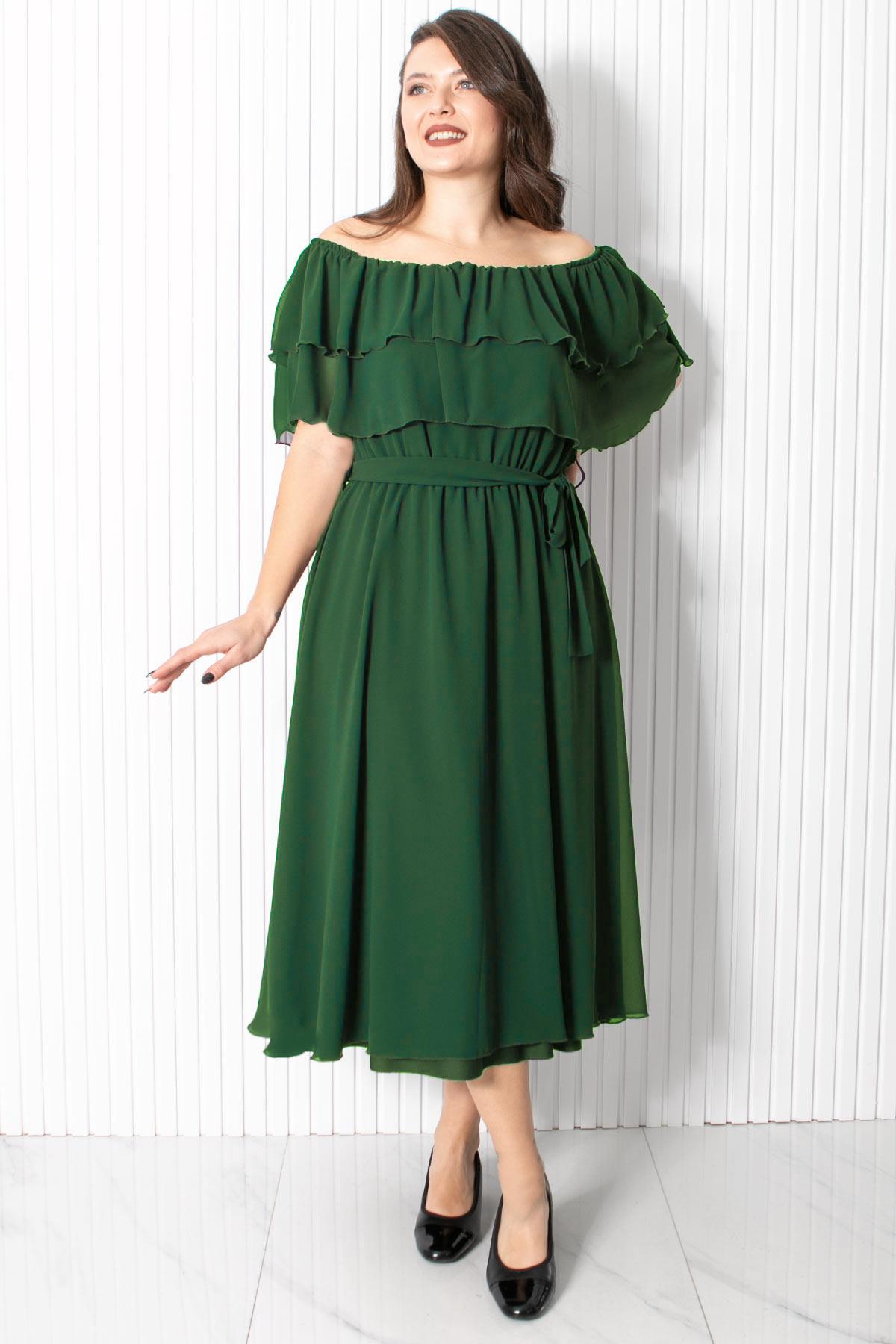 Karmen Yaka Şifon Abiye Elbise Zümrüt FHM918FHM918-ZÜMRÜTFahima