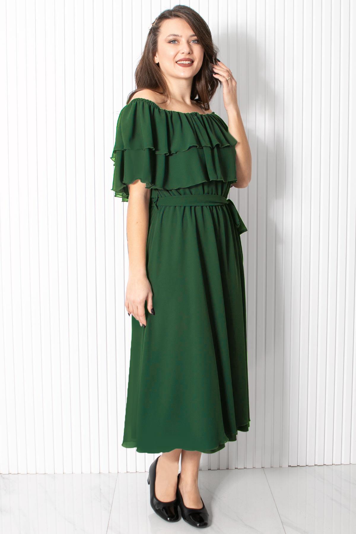 Karmen Yaka Şifon Abiye Elbise Zümrüt FHM918FHM918-ZÜMRÜTFahima