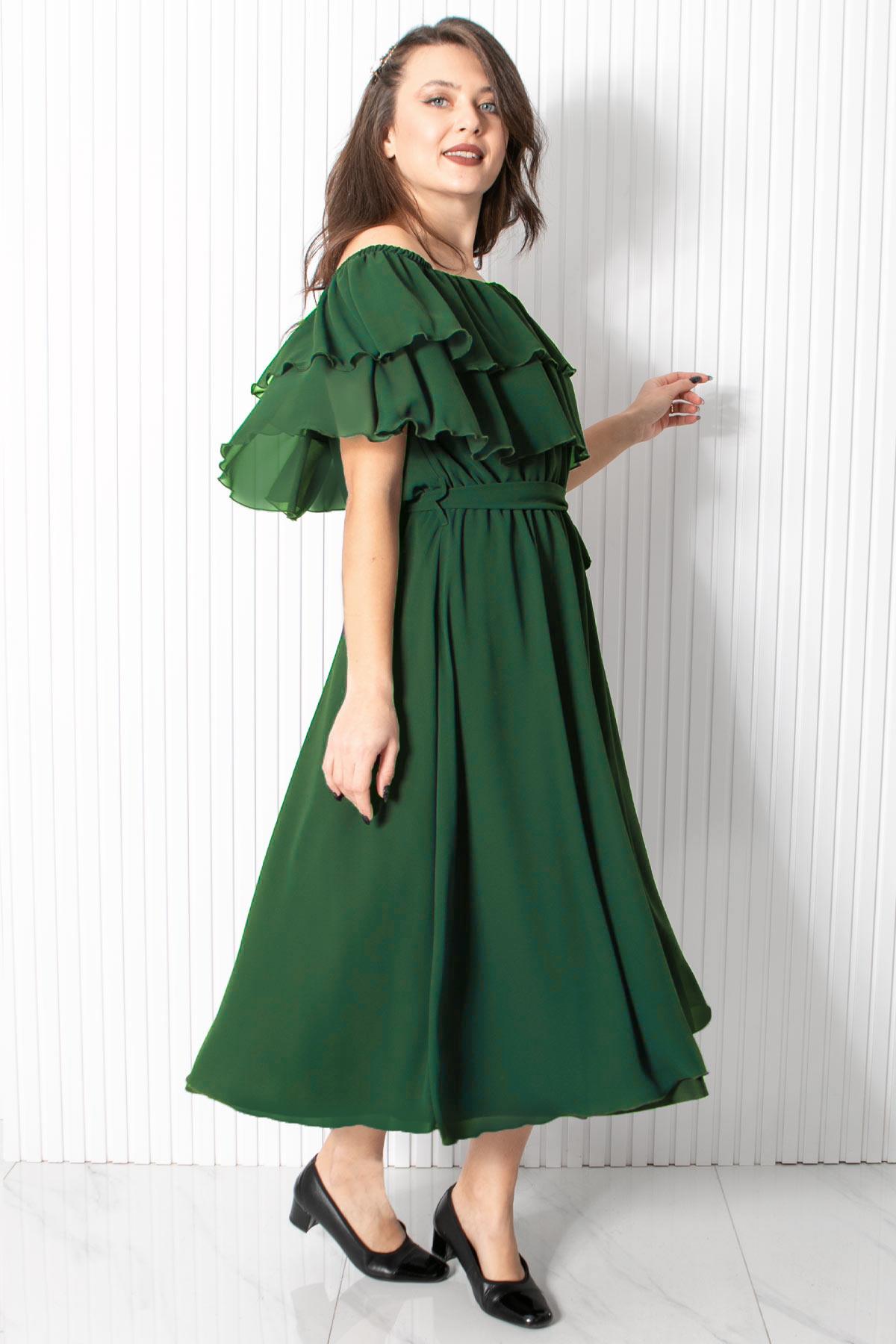 Karmen Yaka Şifon Abiye Elbise Zümrüt FHM918FHM918-ZÜMRÜTFahima