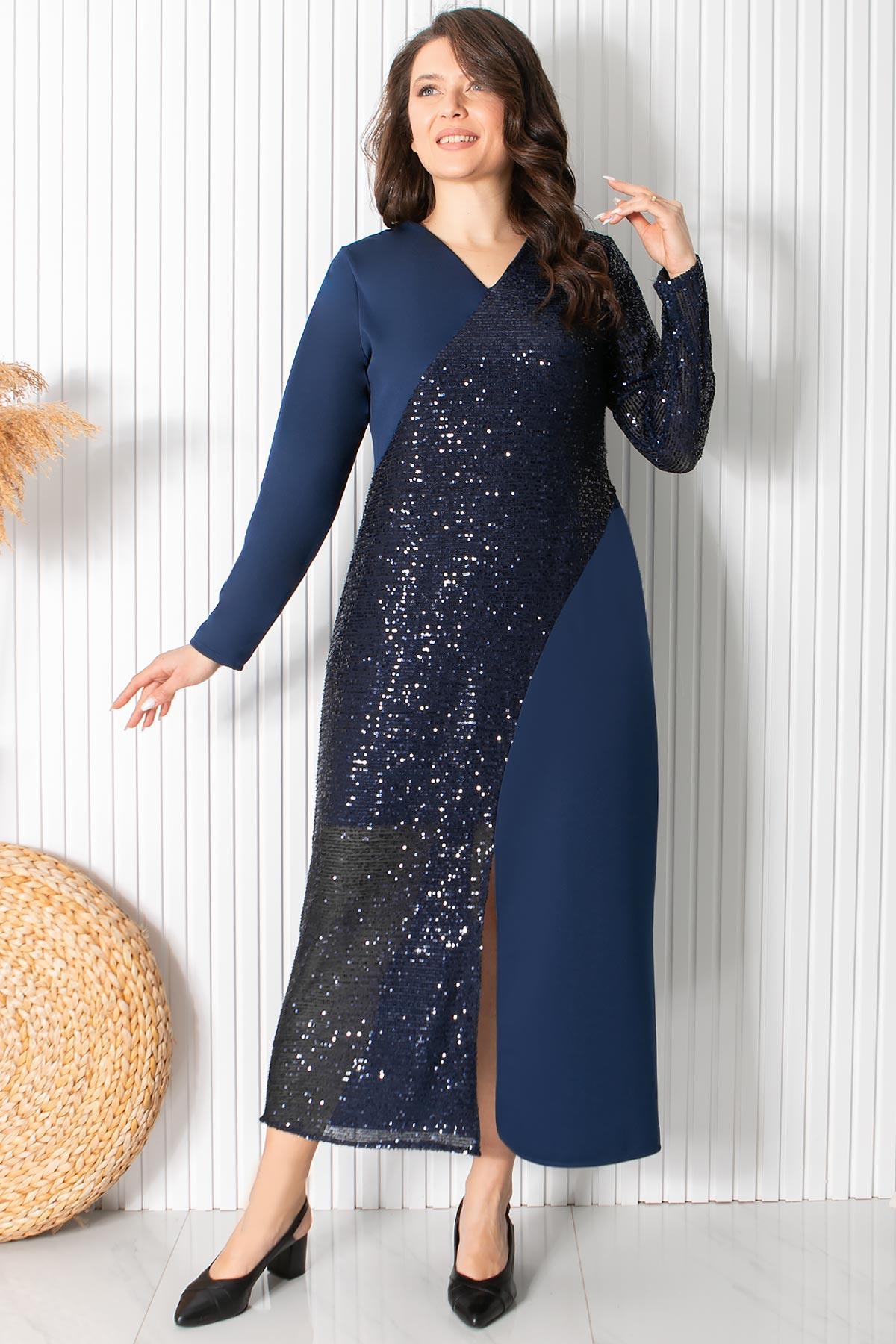 Pul Payet Detaylı Abiye Elbise Lacivert FHM920FHM920-LACİVERTFahima