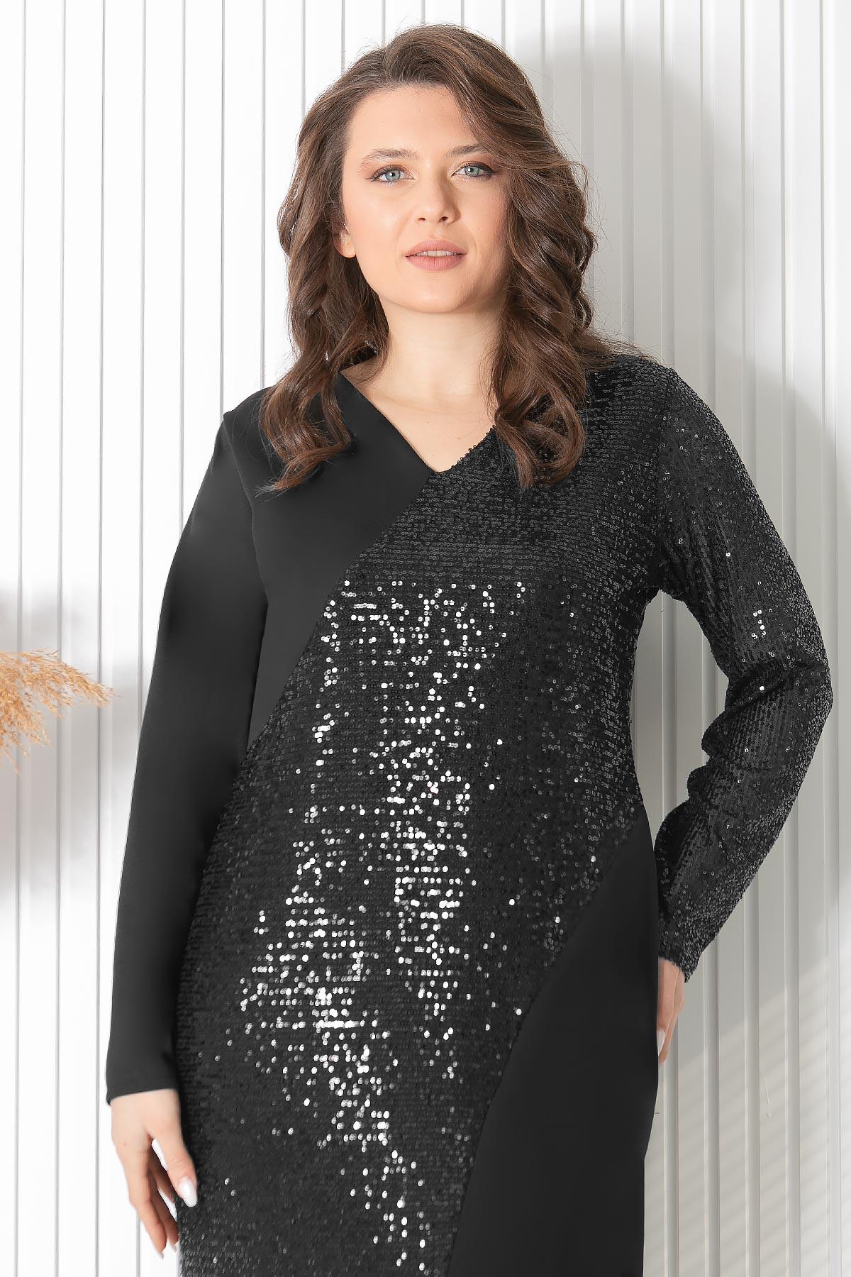 Pul Payet Detaylı Abiye Elbise Siyah FHM920FHM920-SİYAHFahima