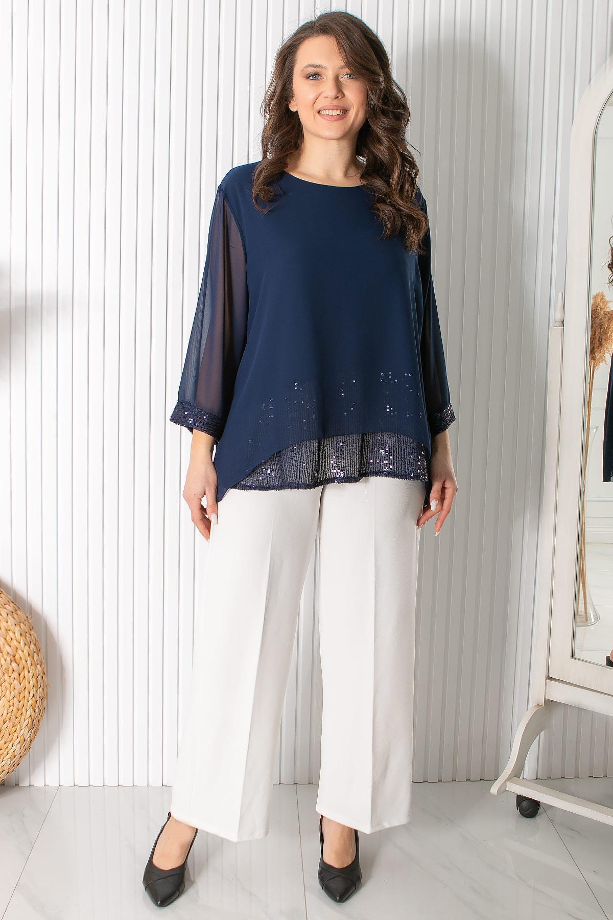 PUL PAYET DETATLI ŞİFON TUNİKFHM922-LACİVERTFahima