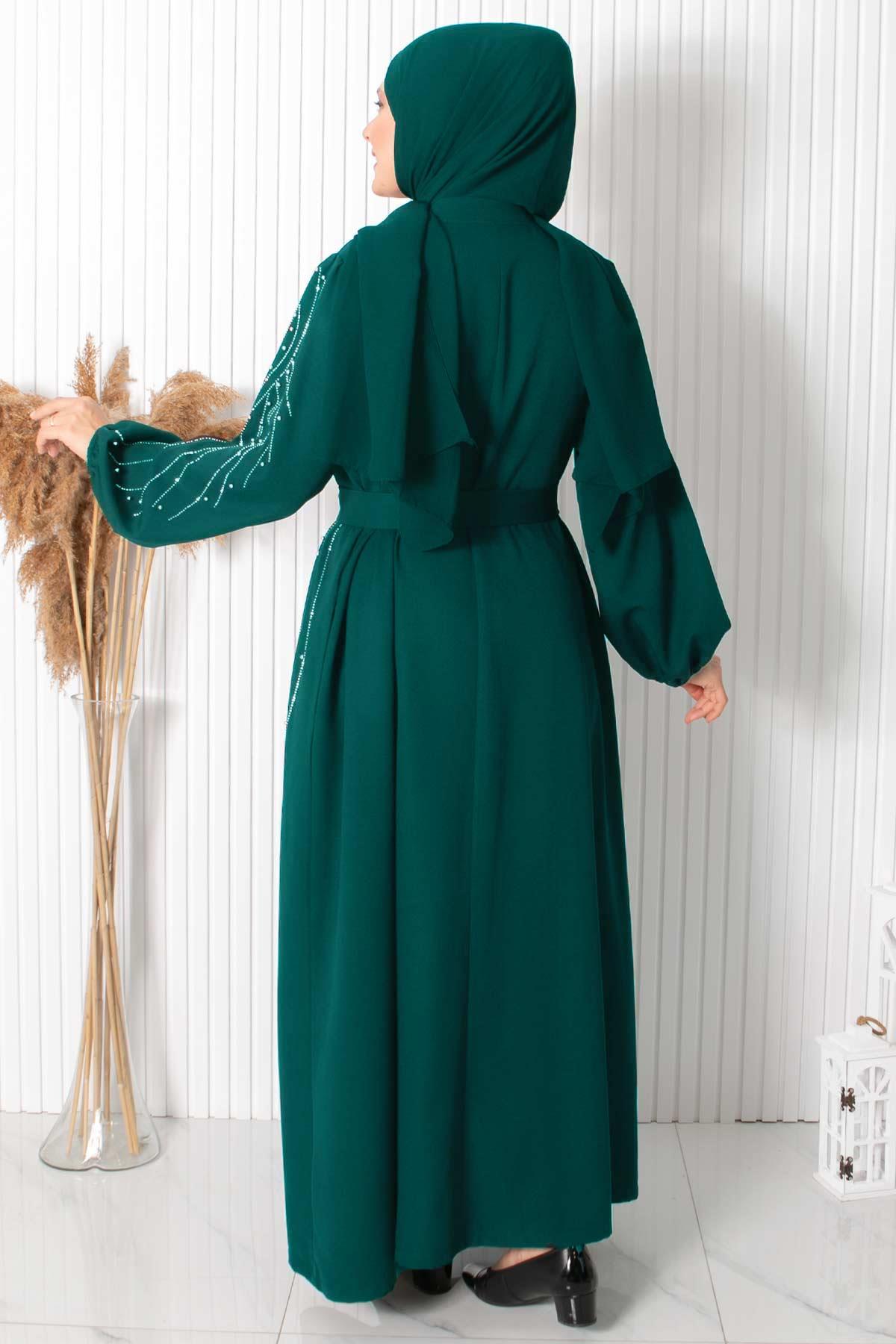 TAŞ BASKILI KEMERLİ FERACEFHM926-ZÜMRÜTFahima