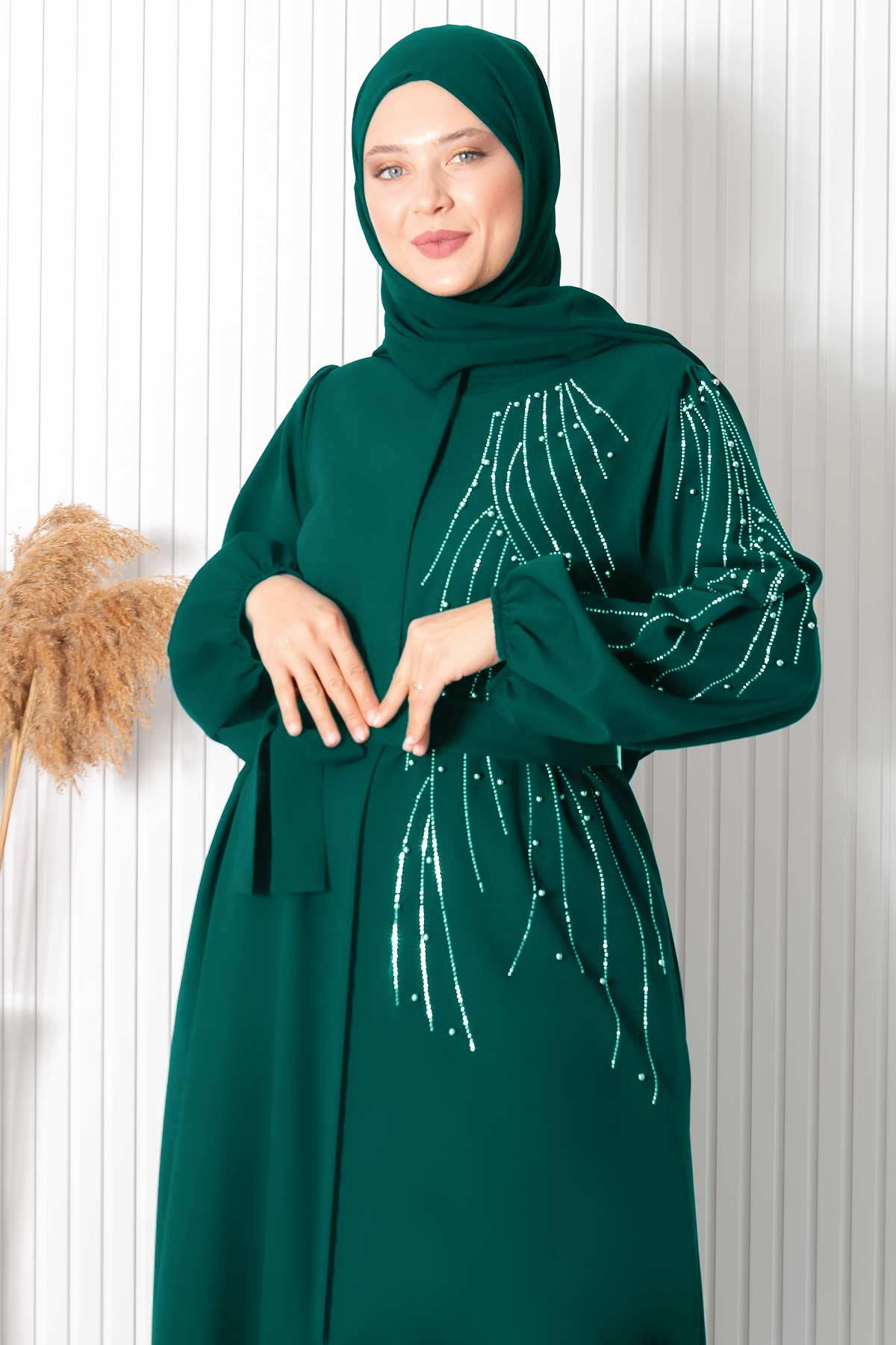 TAŞ BASKILI KEMERLİ FERACEFHM926-ZÜMRÜTFahima