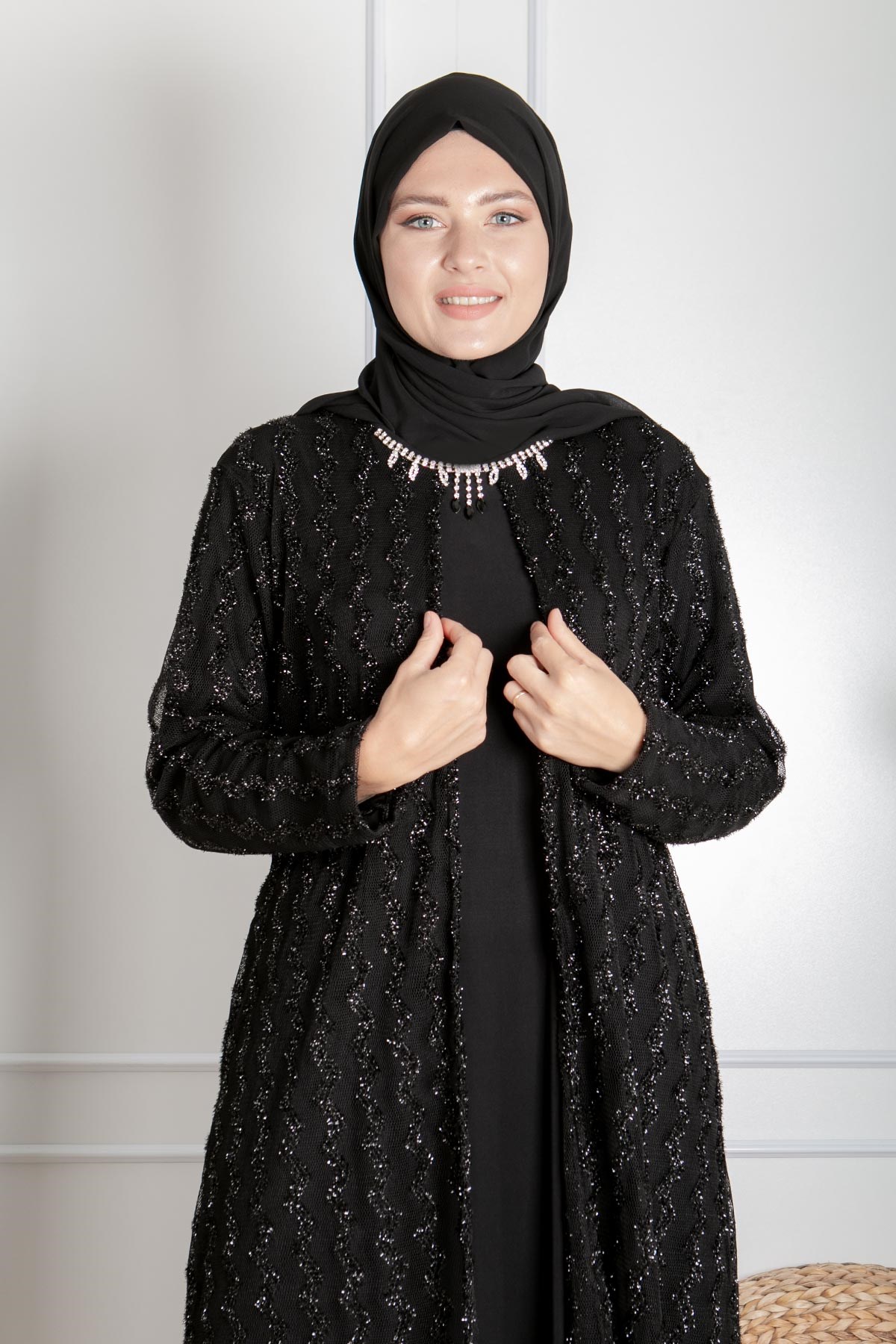 Necklace Detailed Evening Dress Black MDA02229MDA02229-SİYAHMDA