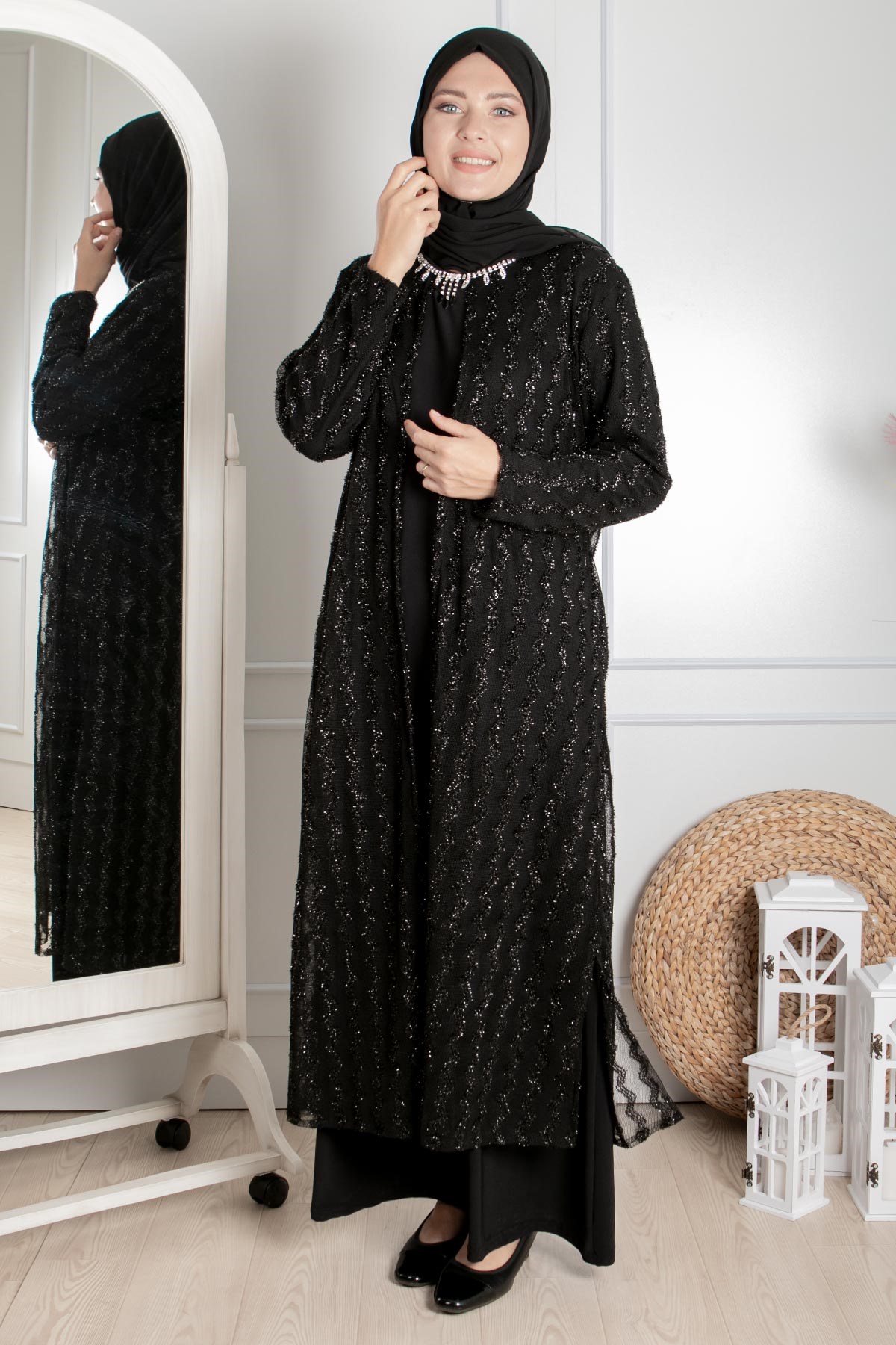Necklace Detailed Evening Dress Black MDA02229MDA02229-SİYAHMDA