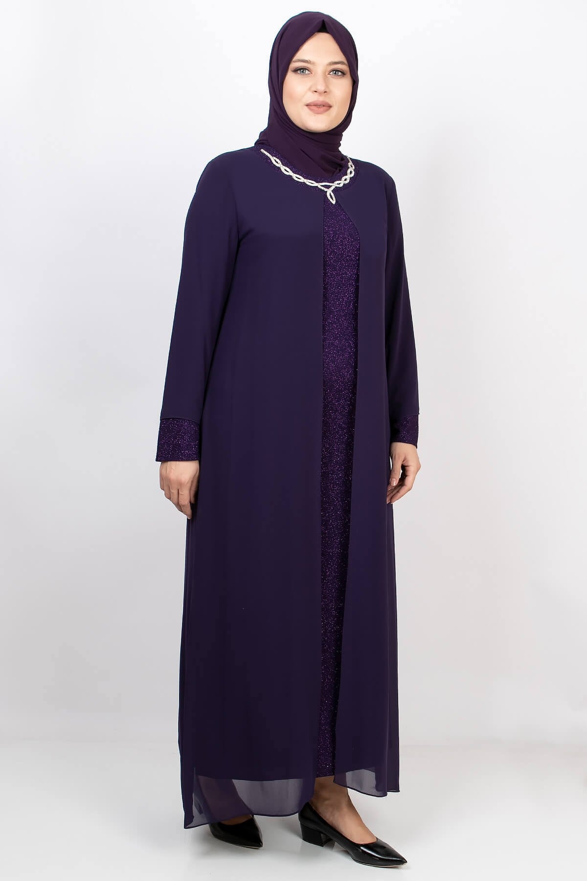 Glittering Evening Dress with Necklace Purple MDA2109MDA2105-MORMDA
