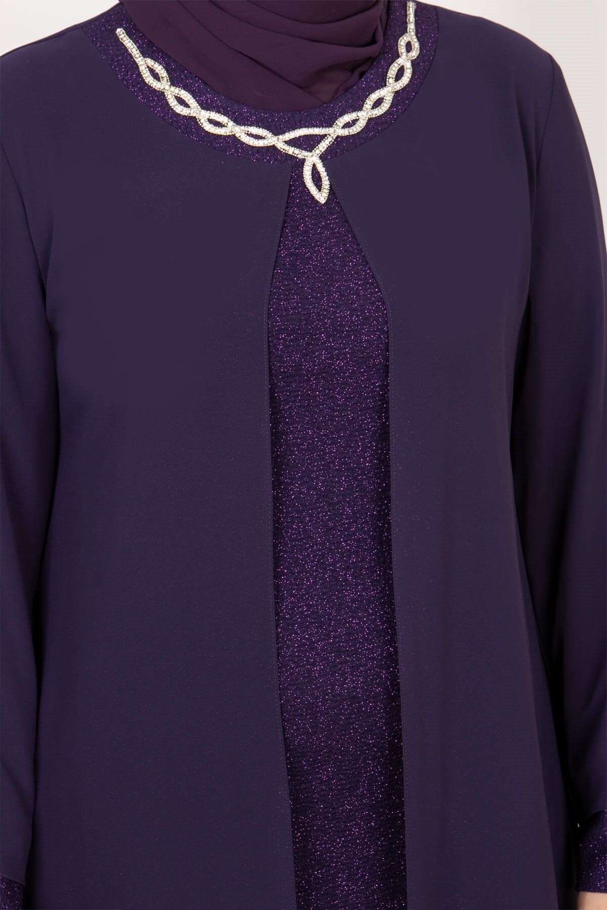 Glittering Evening Dress with Necklace Purple MDA2109MDA2105-MORMDA
