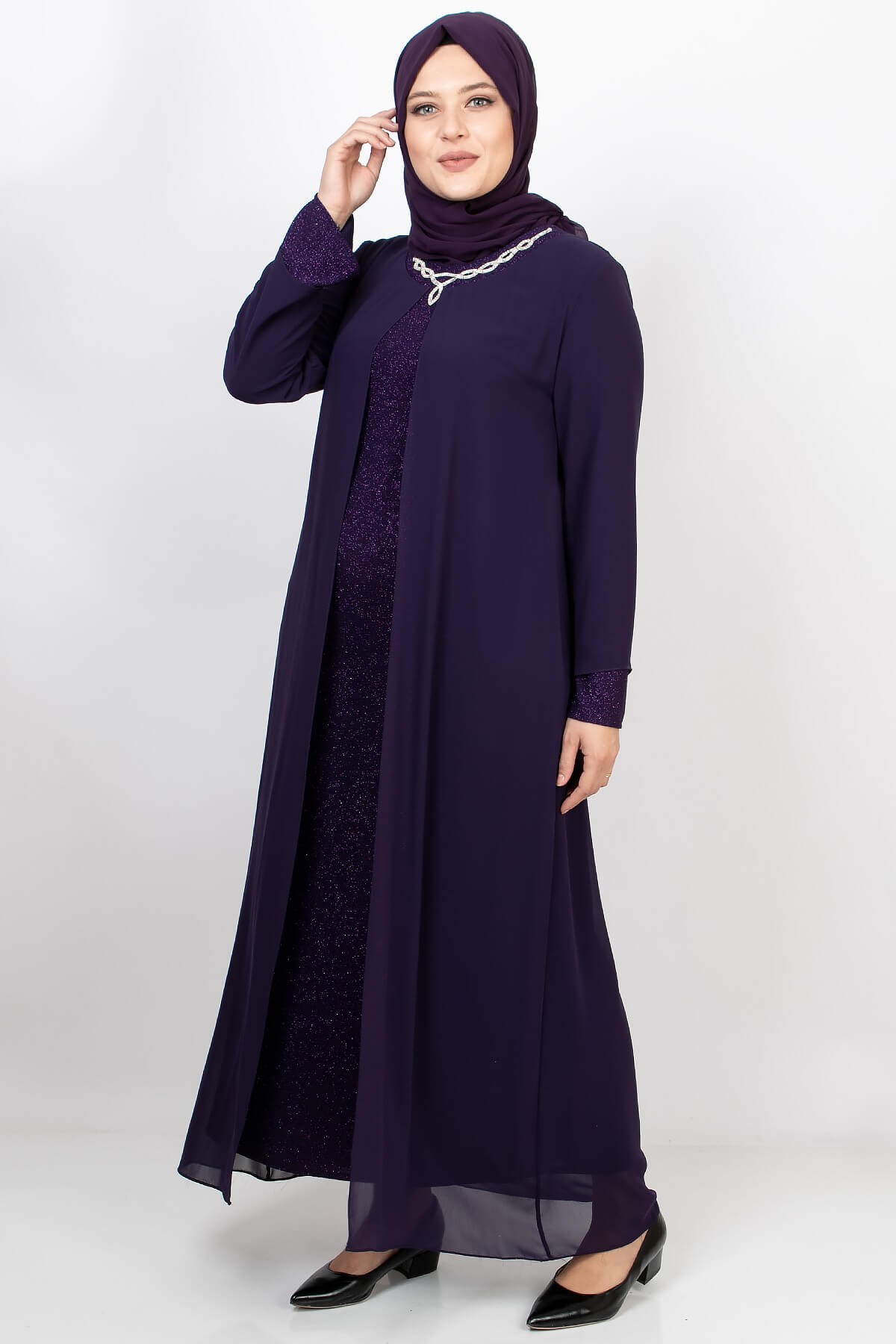 Glittering Evening Dress with Necklace Purple MDA2109MDA2105-MORMDA