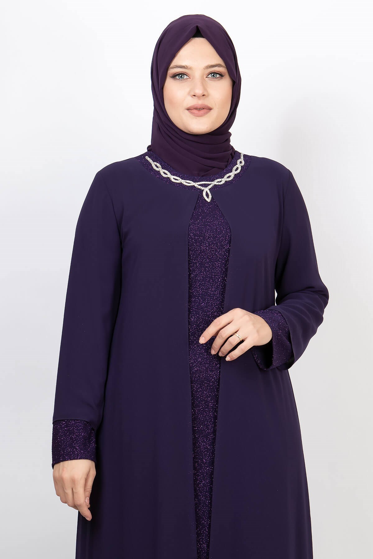 Glittering Evening Dress with Necklace Purple MDA2109MDA2105-MORMDA