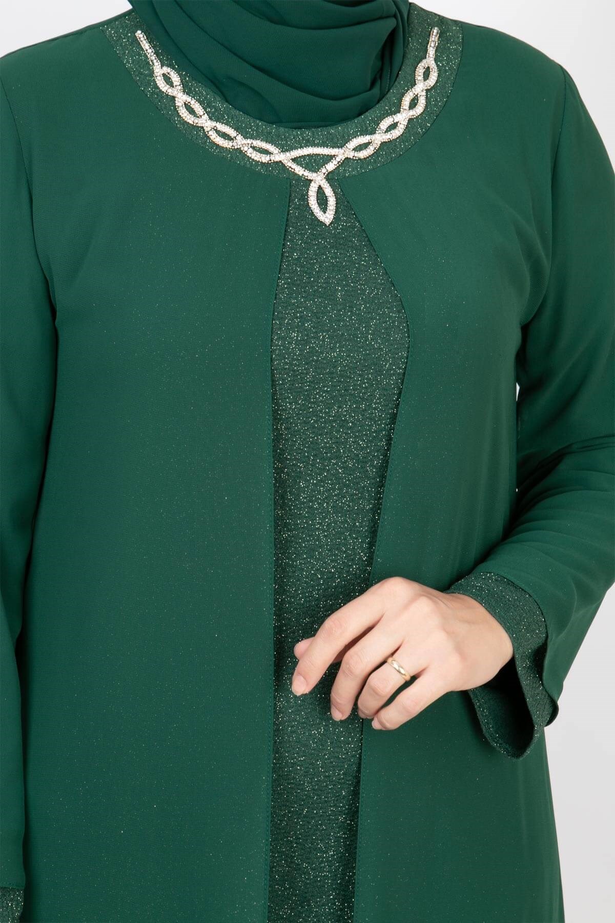 Glittering Evening Dress with Necklace Emerald MDA2109MDA2105-ZÜMRÜTMDA