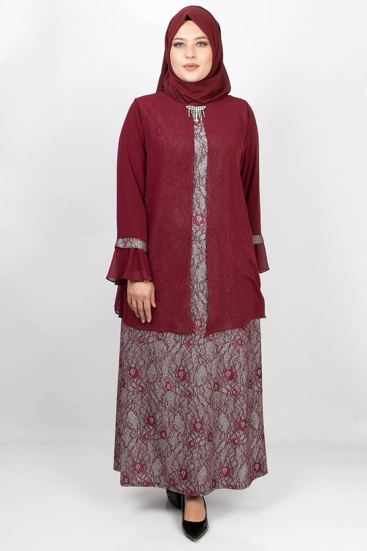 Kolyeli Dantel Detaylı Abiye Bordo MDA2113MDA2113-BORDOMDA