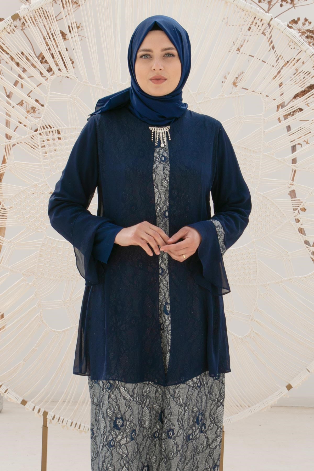 KOLYELİ DANTEL DETAYLI ABİYEMDA2113-LACİVERTMDA