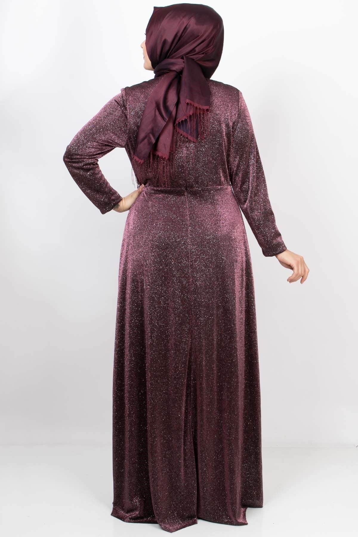 Stone And Glitter Detailed Evening Dress Plum MDA2117MDA2117-MÜRDÜMMDA