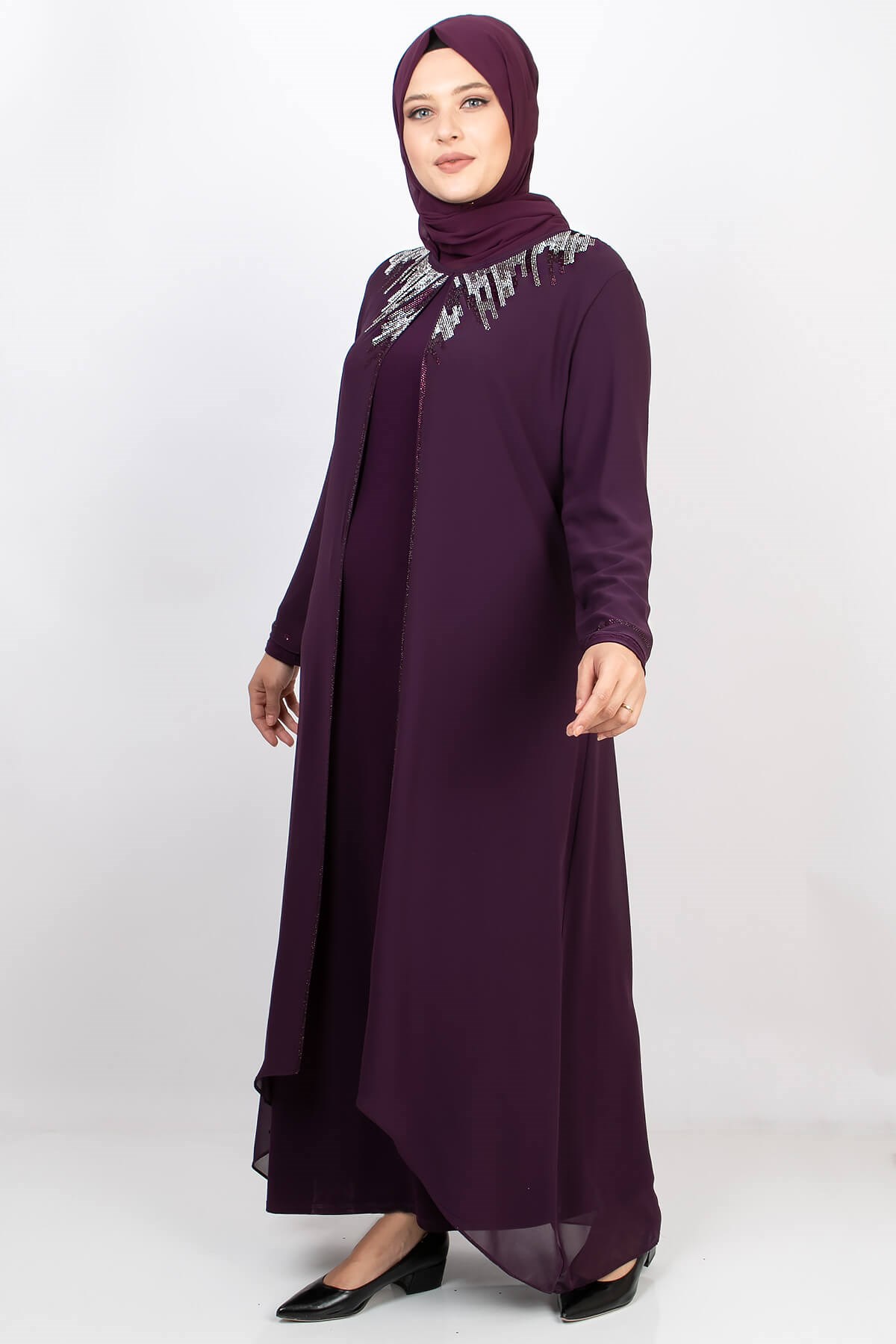 Taş Baskı Detay Abiye Elbise Mürdüm MDA2125MDA2125-MÜRDÜMMDA