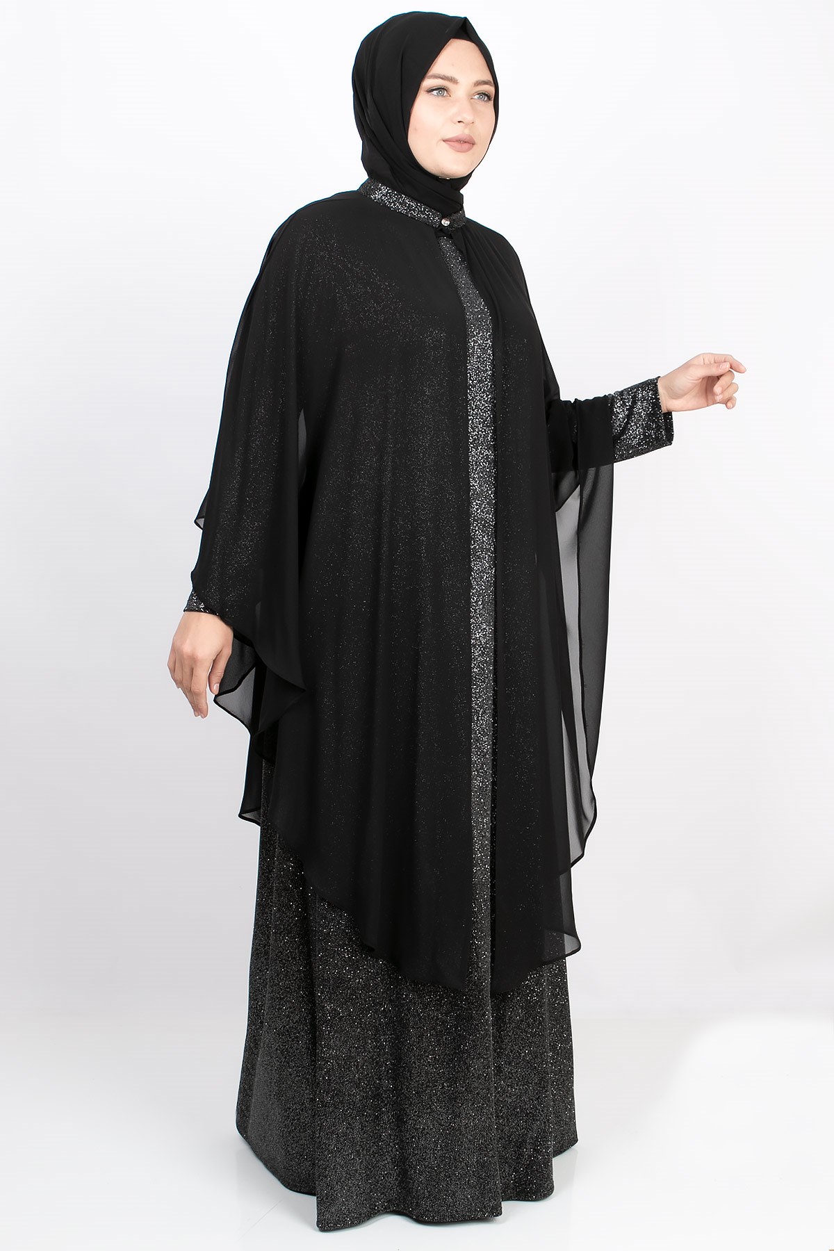 Pelerin Detay Abiye Siyah MDA2157MDA2157-SİYAHMDA