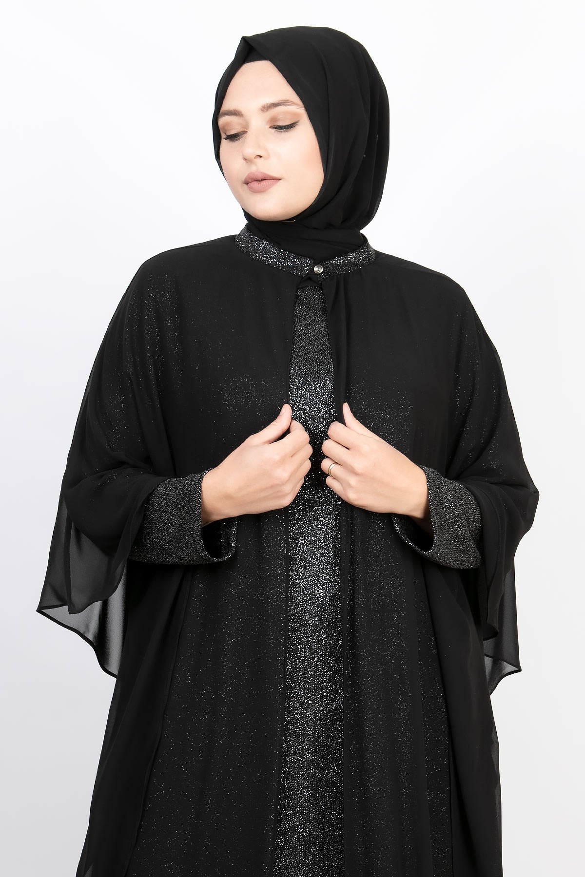 Pelerin Detay Abiye Siyah MDA2157MDA2157-SİYAHMDA