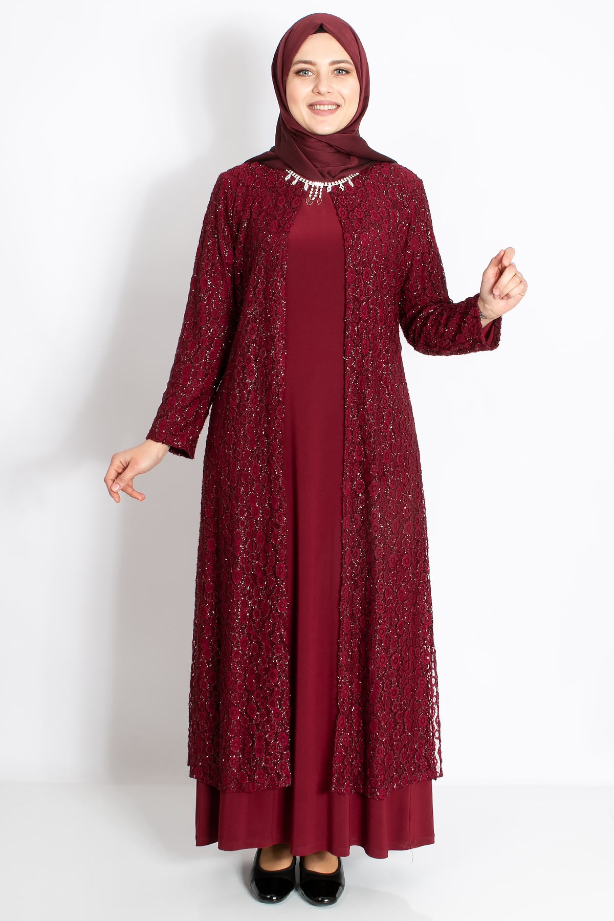 PAYET İŞLEMELİ SİMLİ ABİYEMDA2163-BORDOMDA