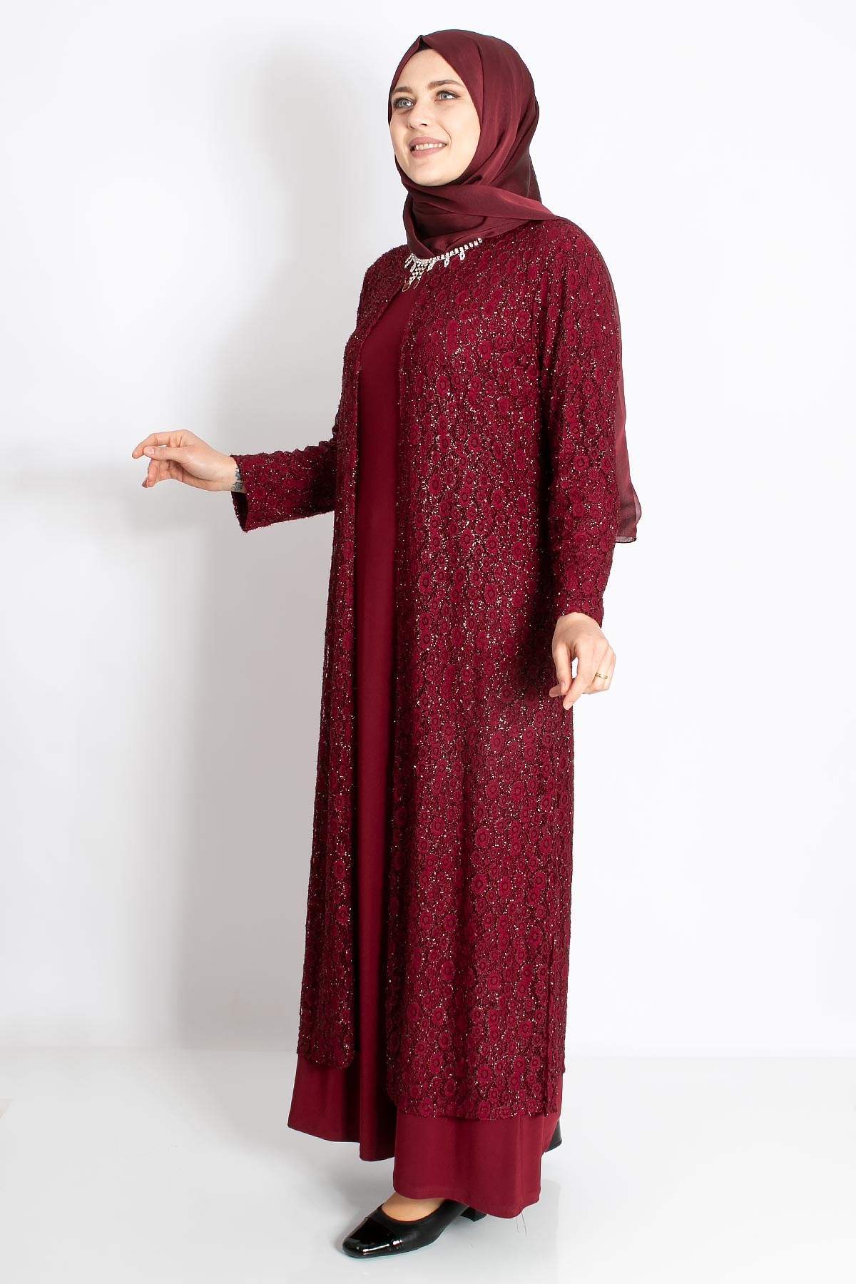 PAYET İŞLEMELİ SİMLİ ABİYEMDA2163-BORDOMDA