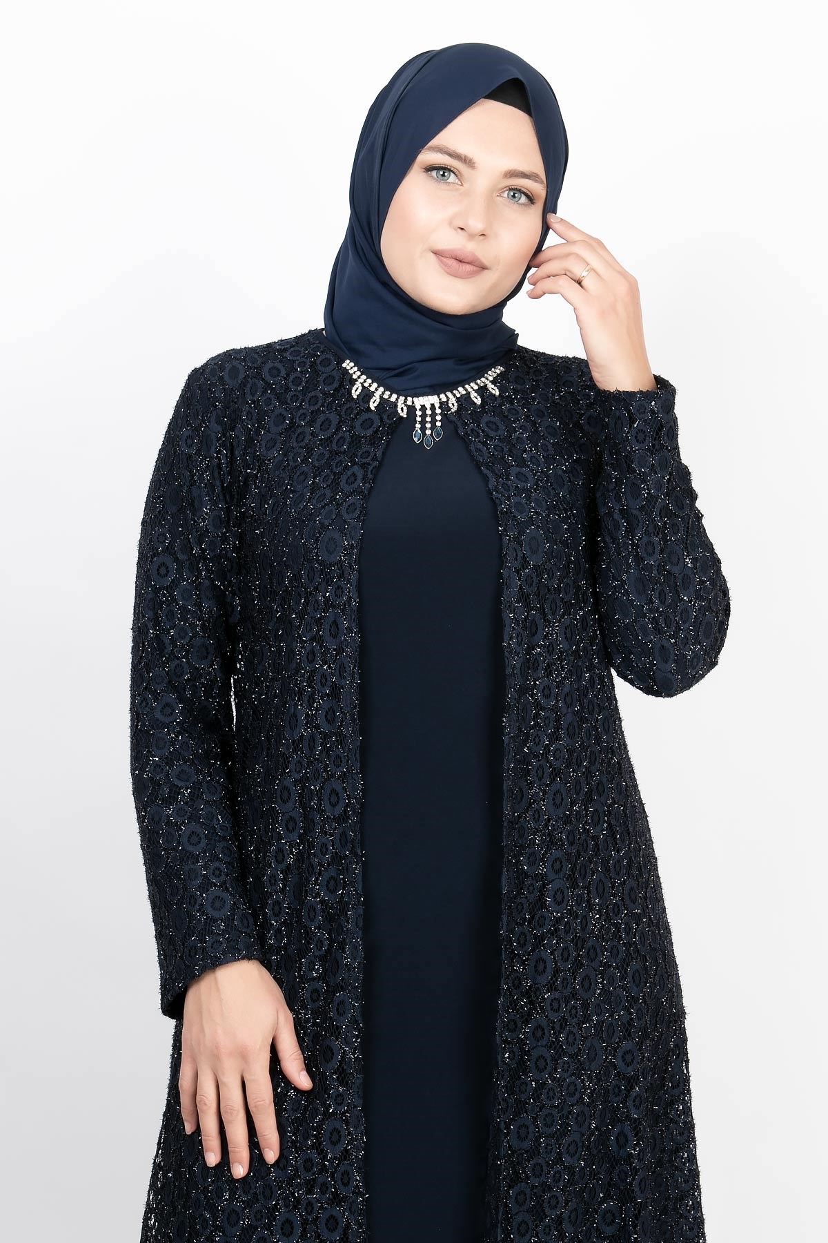 Simli Dantel Abiye Lacivert MDA2163MDA2163-LACİVERTMDA