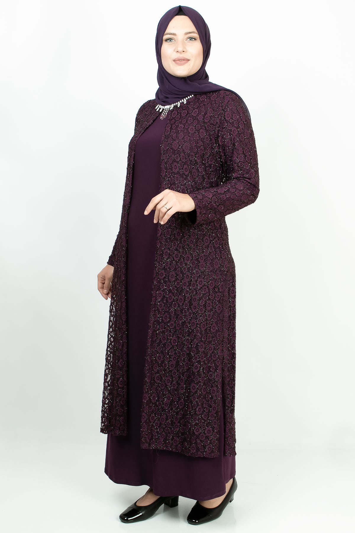 Simli Dantel Abiye Mürdüm MDA2163MDA2163-MÜRDÜMMDA