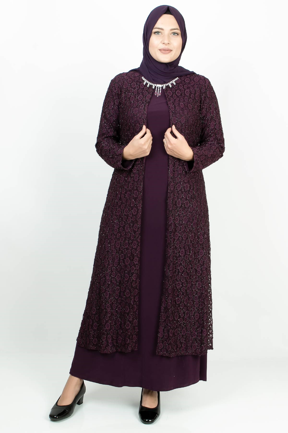 Simli Dantel Abiye Mürdüm MDA2163MDA2163-MÜRDÜMMDA