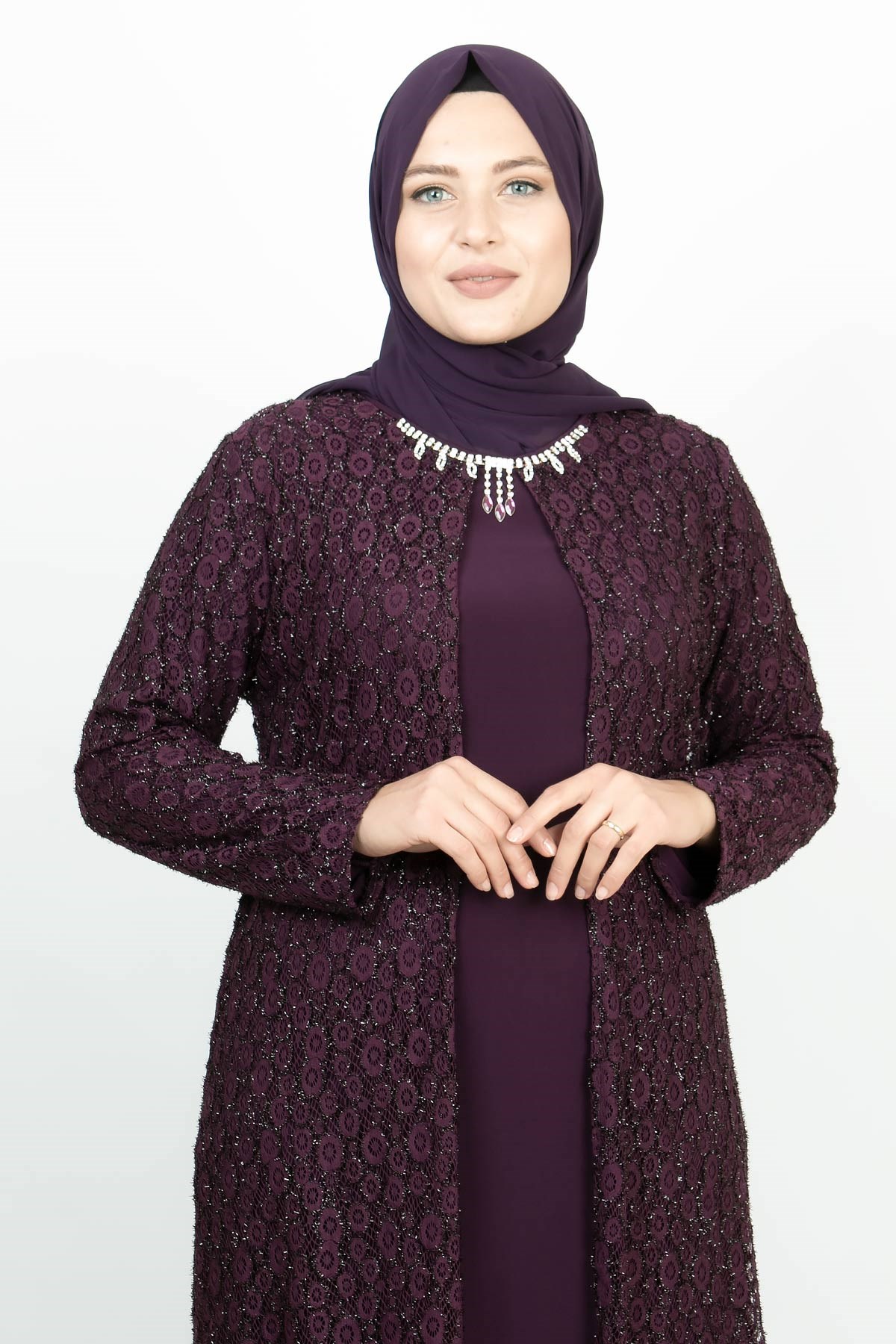 Simli Dantel Abiye Mürdüm MDA2163MDA2163-MÜRDÜMMDA