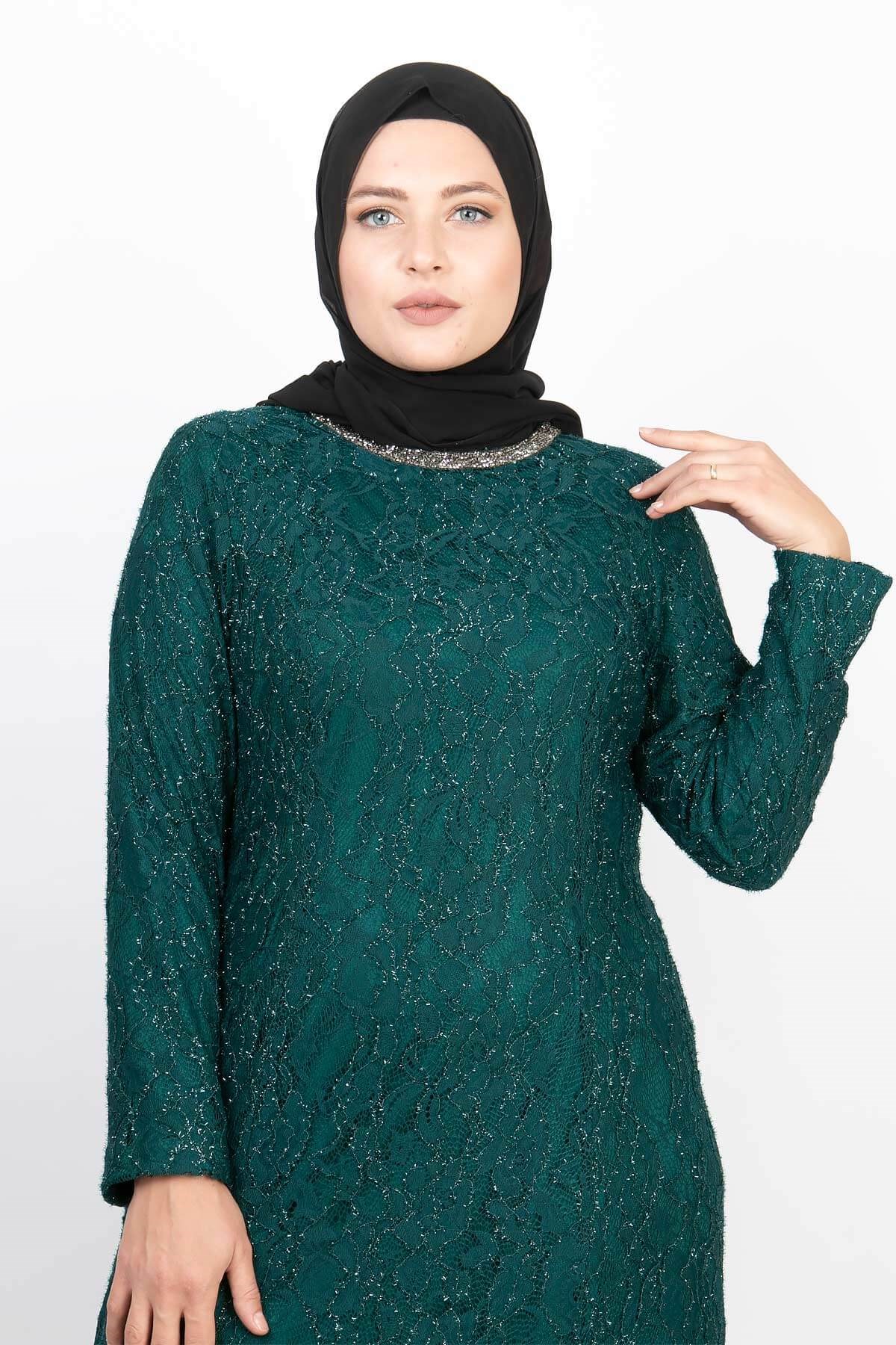 Taş İşleme Detaylı Simli Abiye Petrol MDA2167MDA2167-PETROLMDA