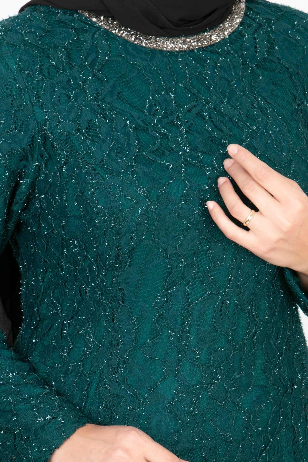 Taş İşleme Detaylı Simli Abiye Petrol MDA2167MDA2167-PETROLMDA