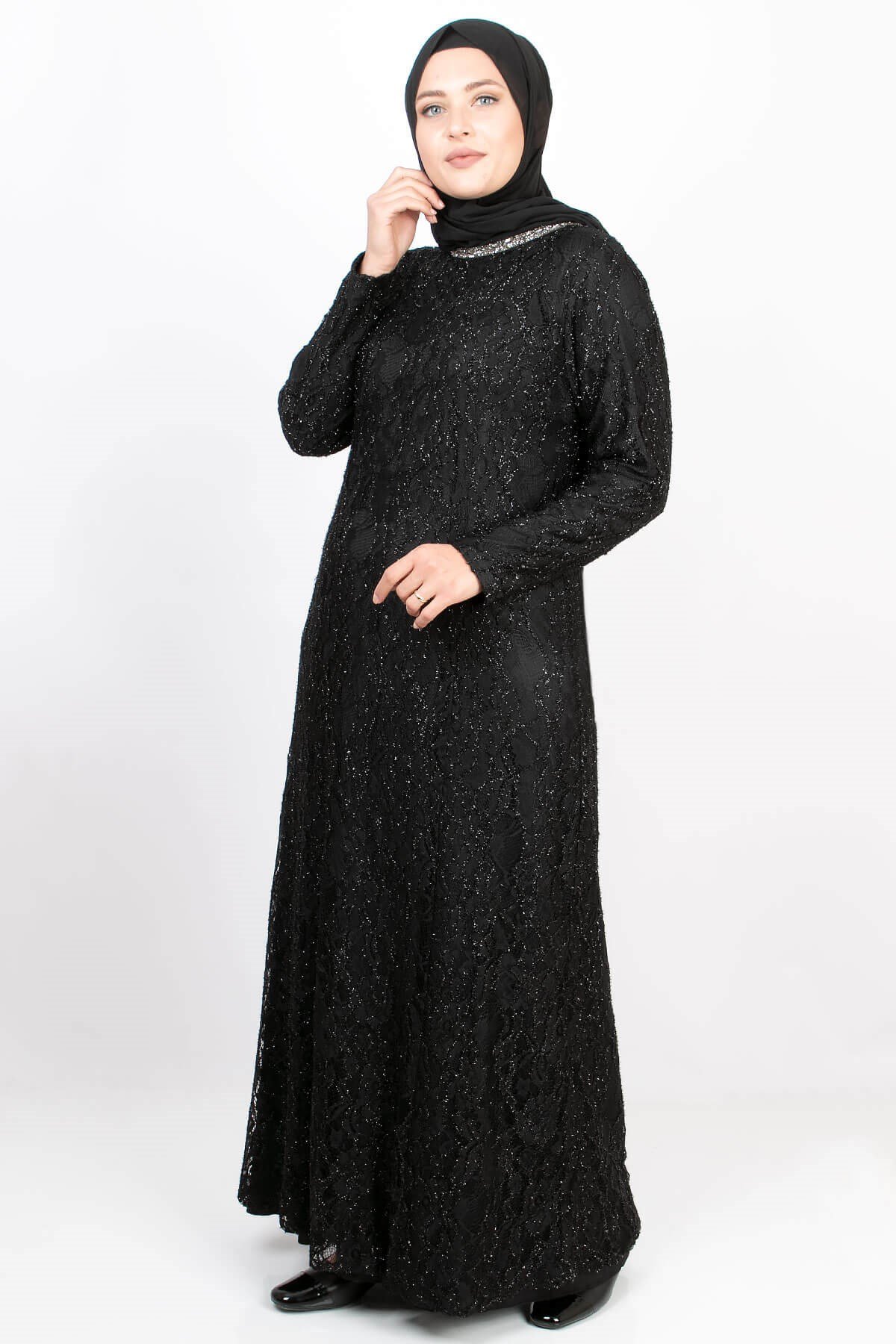 Taş İşleme Detaylı Simli Abiye Siyah MDA2167MDA2167-SİYAHMDA