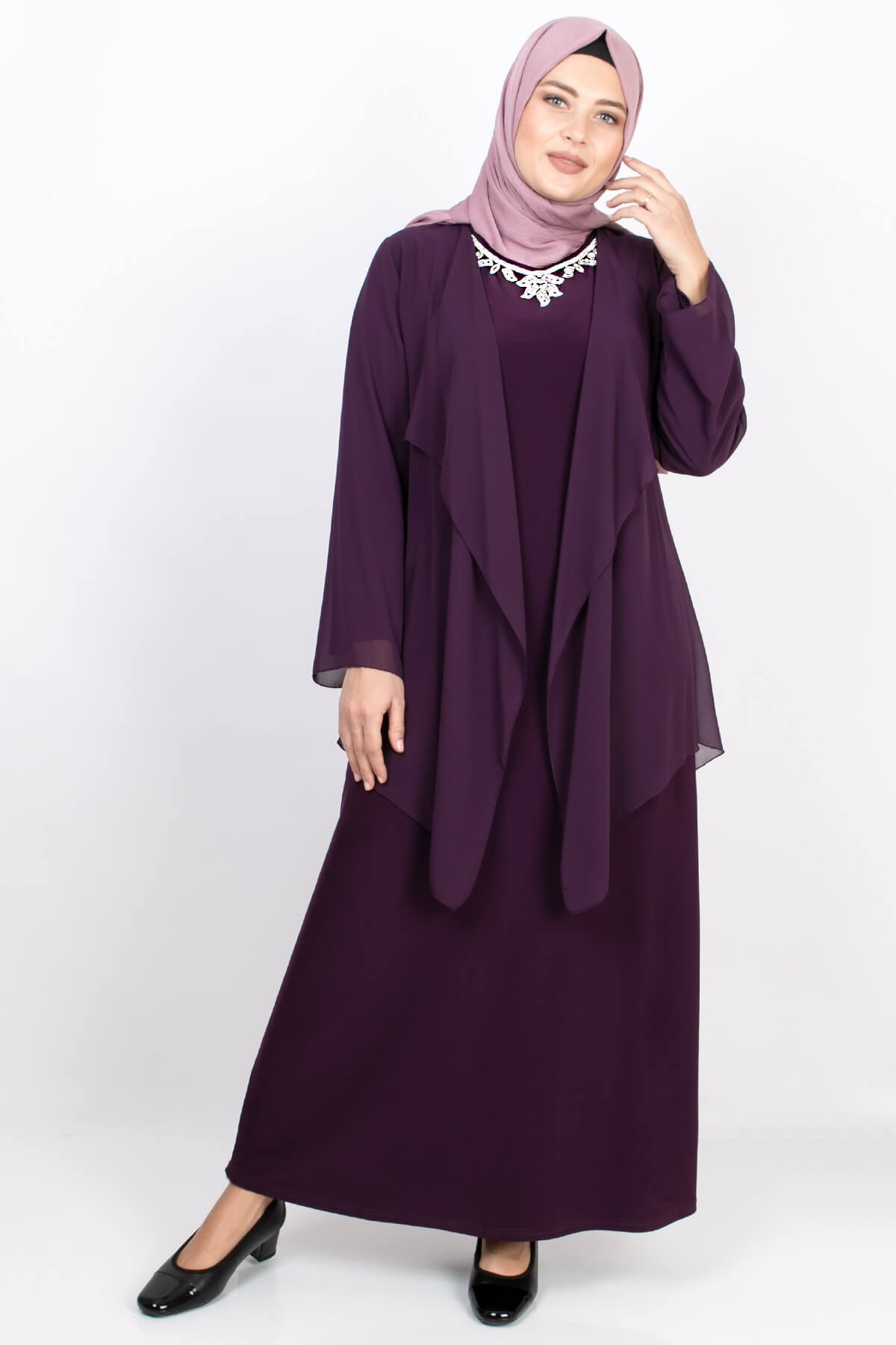 KOLYE DETAYLI ABİYE ELBİSEMDA2169-MÜRDÜMMDA