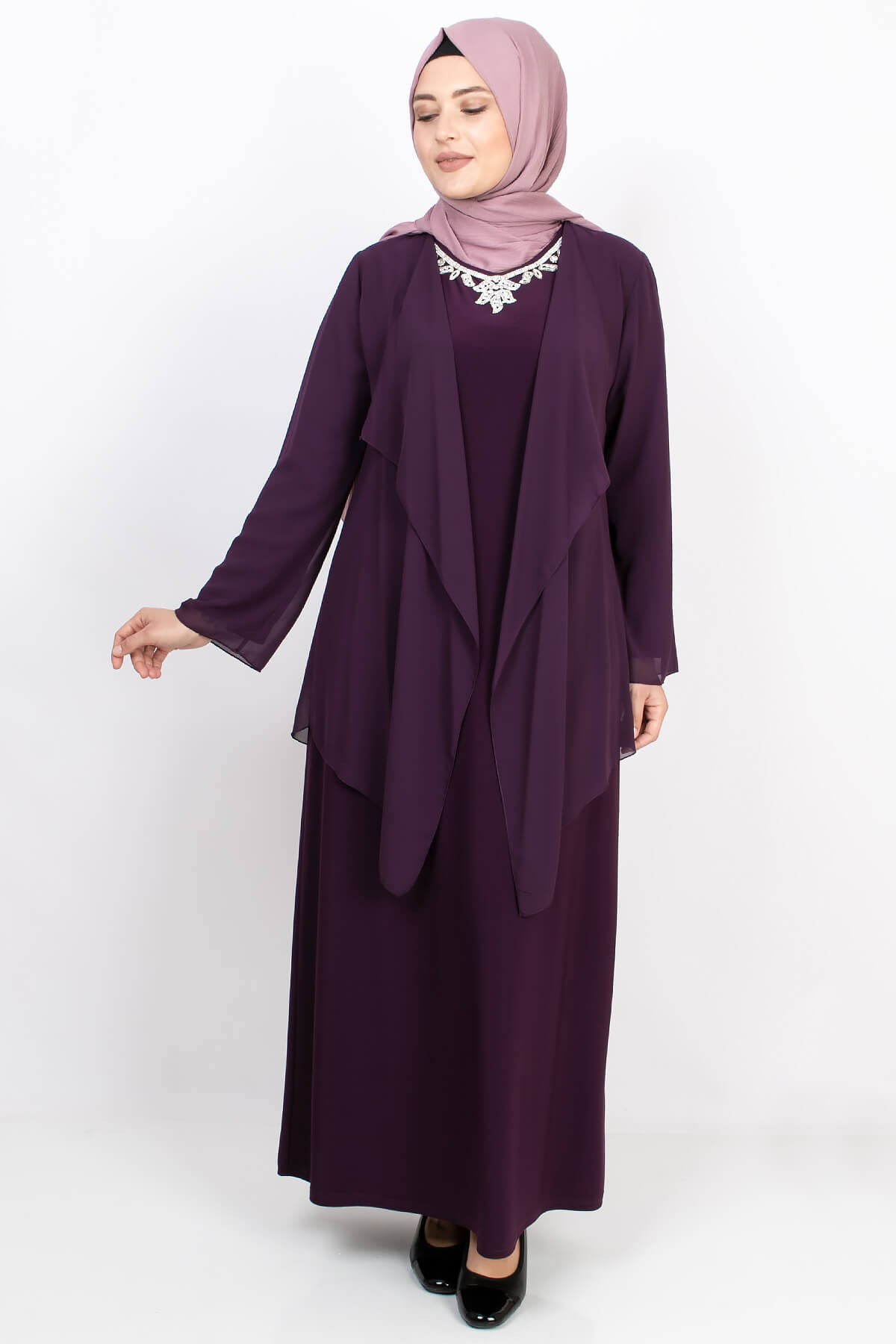 KOLYE DETAYLI ABİYE ELBİSEMDA2169-MÜRDÜMMDA