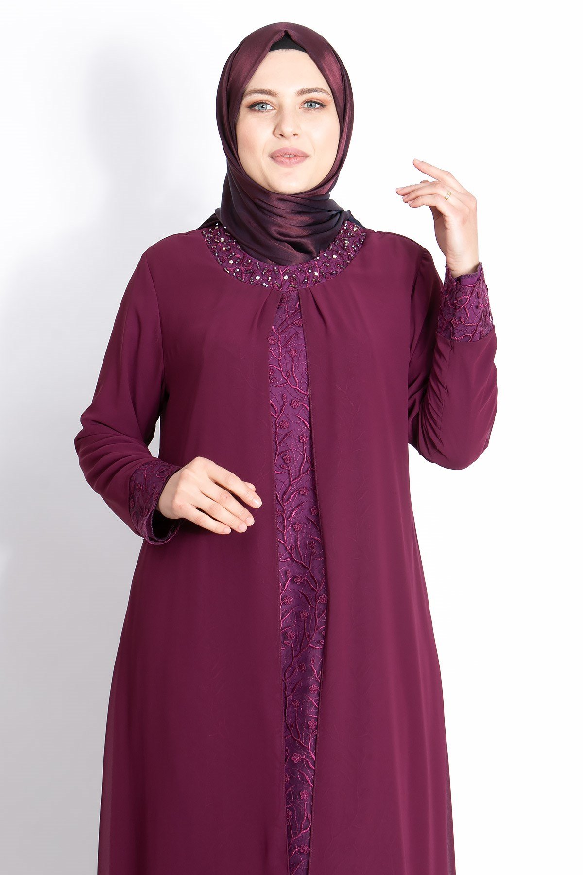 Dantel Detaylı Şifon Abiye Açık Mürdüm MDA2204MDA2204-AÇIK MÜRDÜMMDA