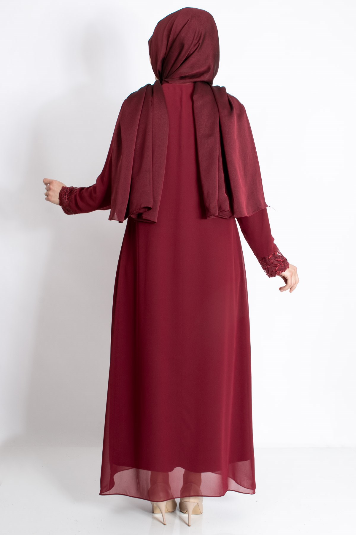 Dantel Detaylı Şifon Abiye Bordo MDA2204MDA2204-BORDOMDA