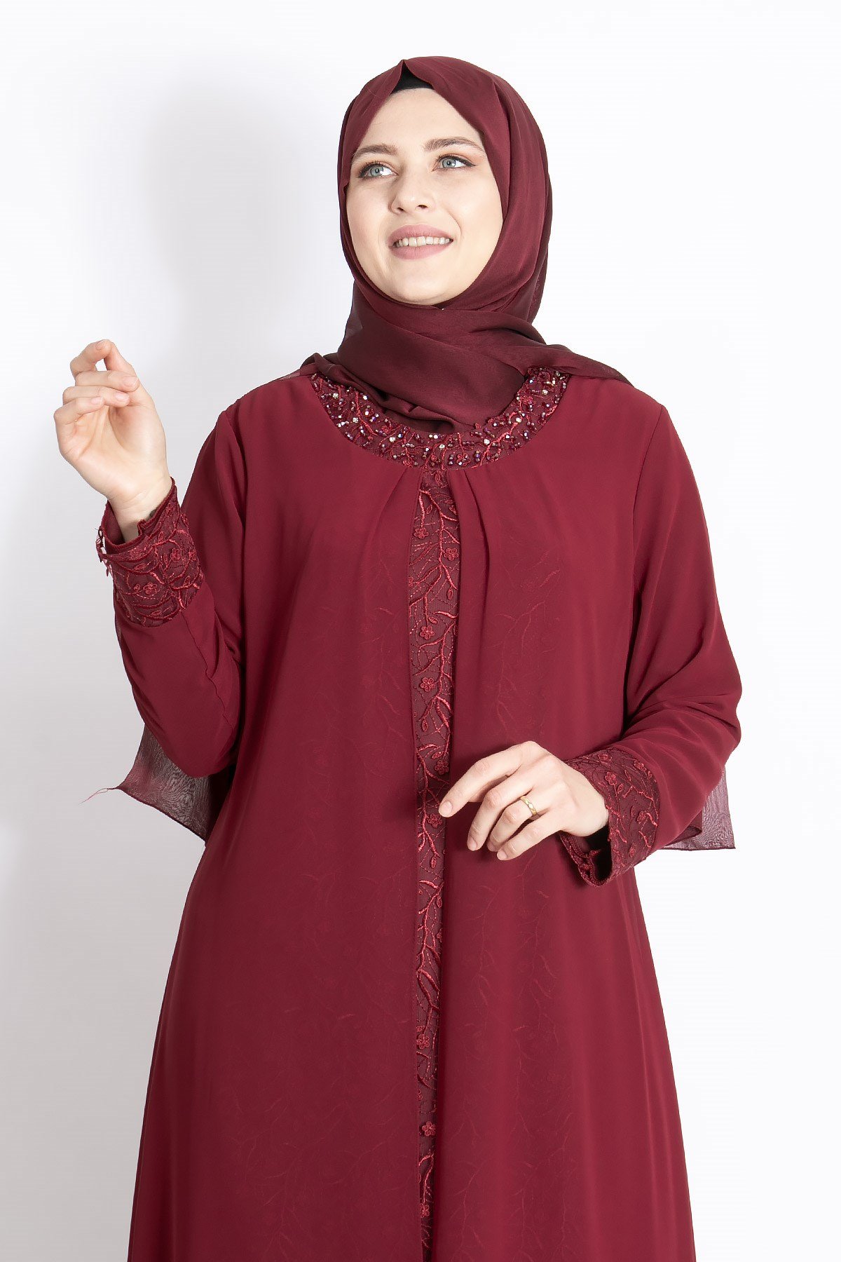 Dantel Detaylı Şifon Abiye Bordo MDA2204MDA2204-BORDOMDA