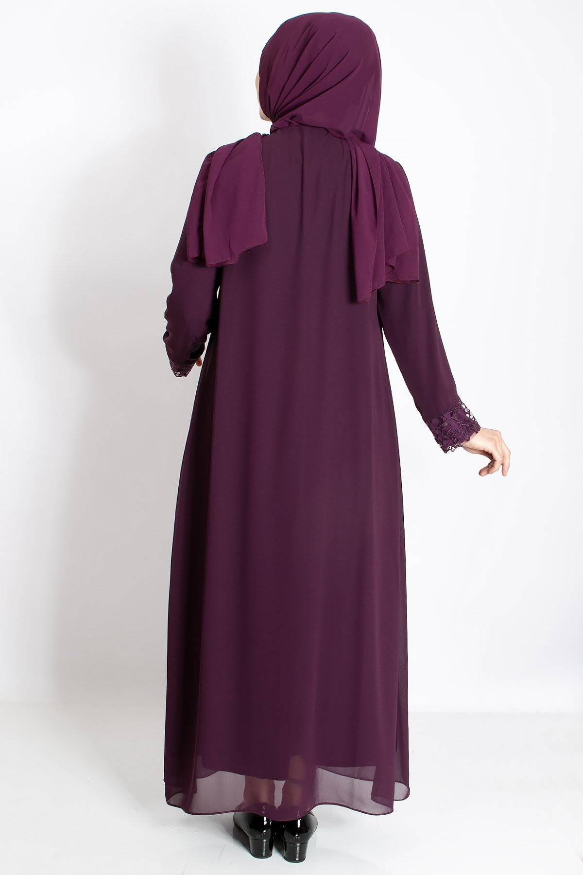 Dantel Detaylı Şifon Abiye Mürdüm MDA2204MDA2204-MÜRDÜMMDA