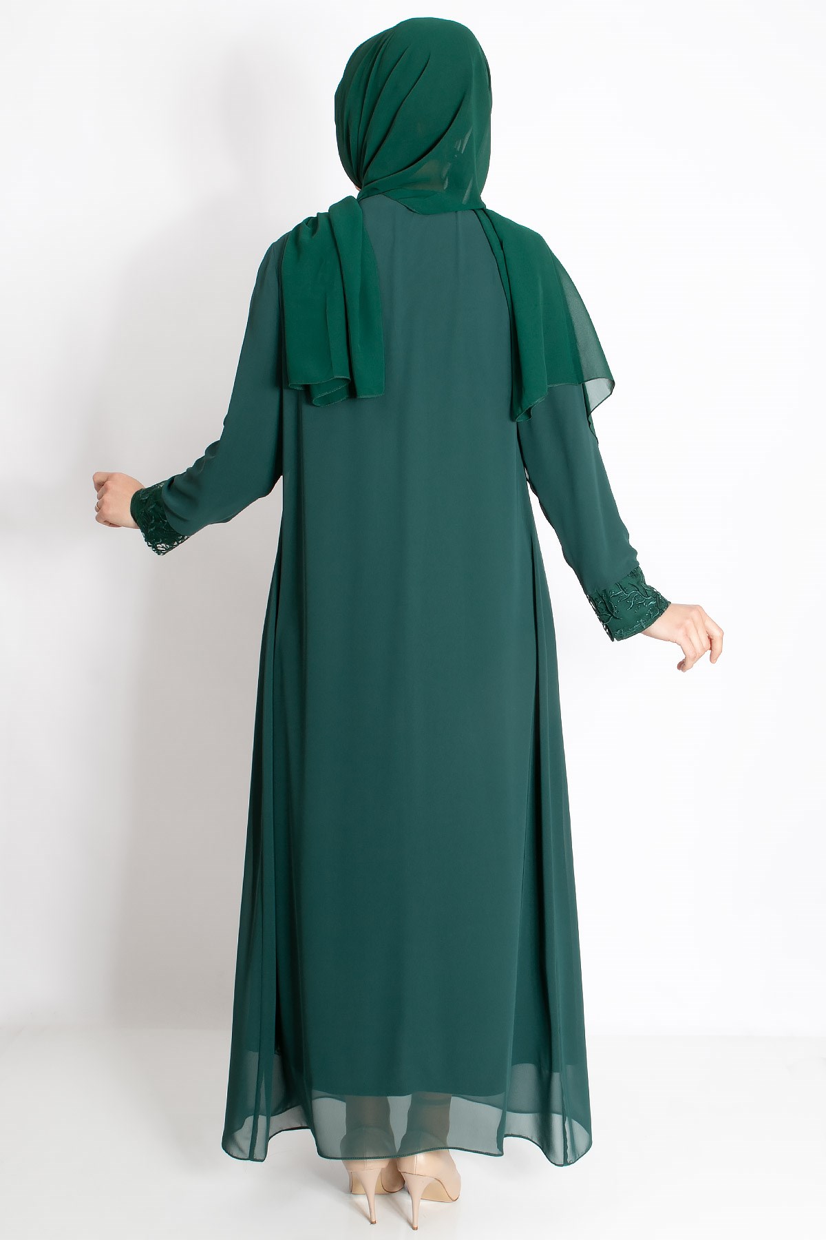 DANTEL DETAYLI ŞİFON ABİYEMDA2204-YEŞİLMDA