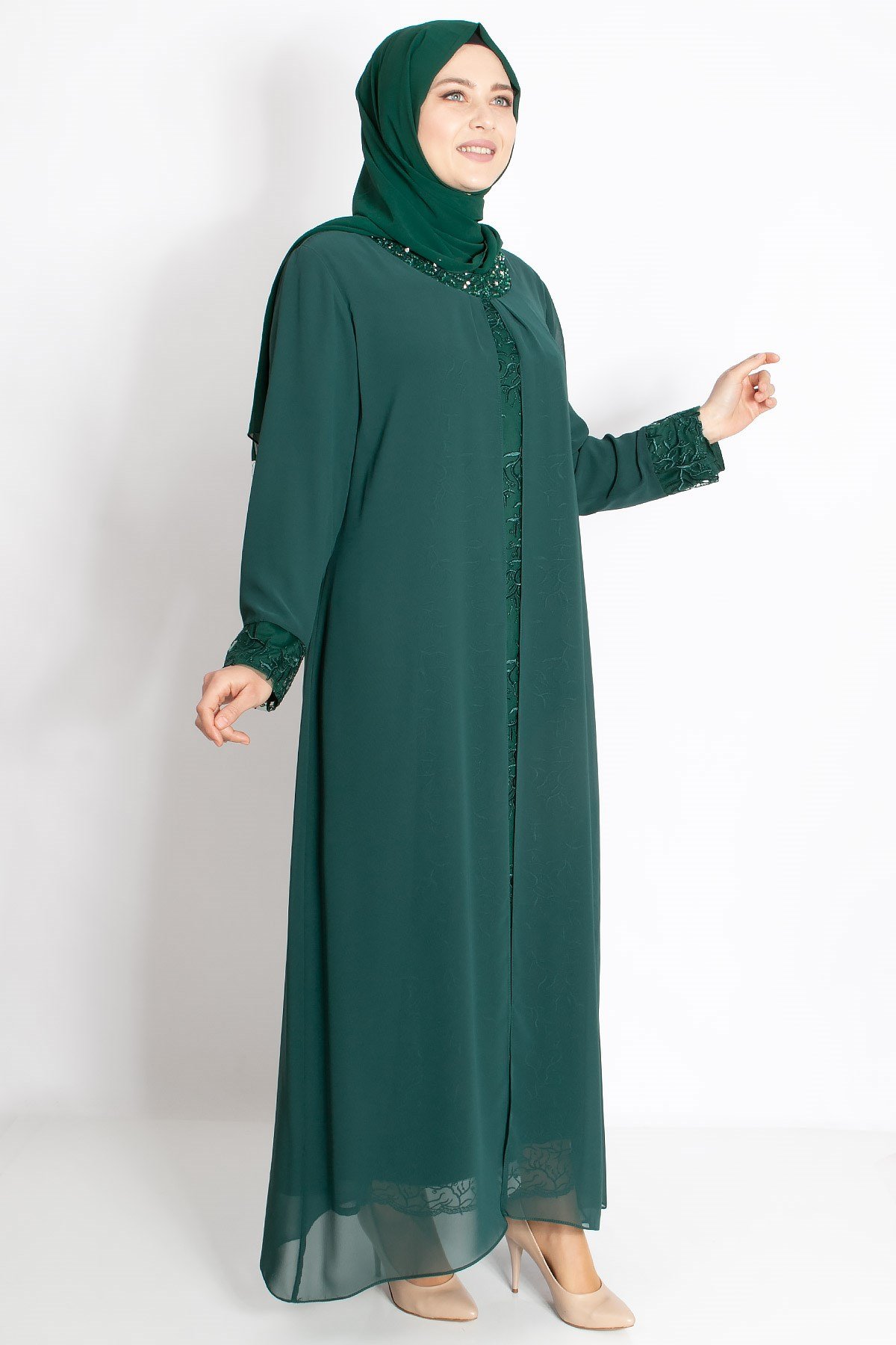 DANTEL DETAYLI ŞİFON ABİYEMDA2204-YEŞİLMDA