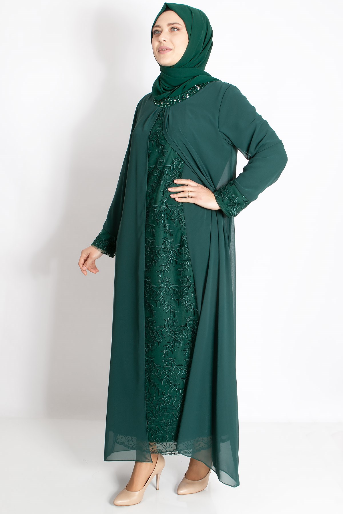 DANTEL DETAYLI ŞİFON ABİYEMDA2204-YEŞİLMDA