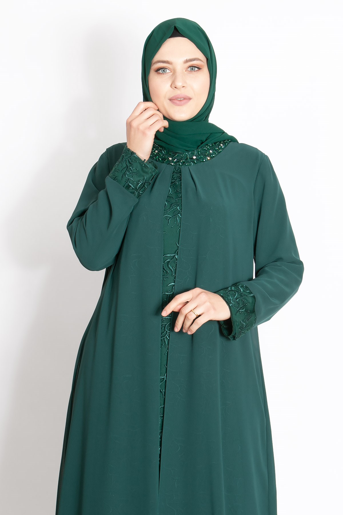 DANTEL DETAYLI ŞİFON ABİYEMDA2204-YEŞİLMDA