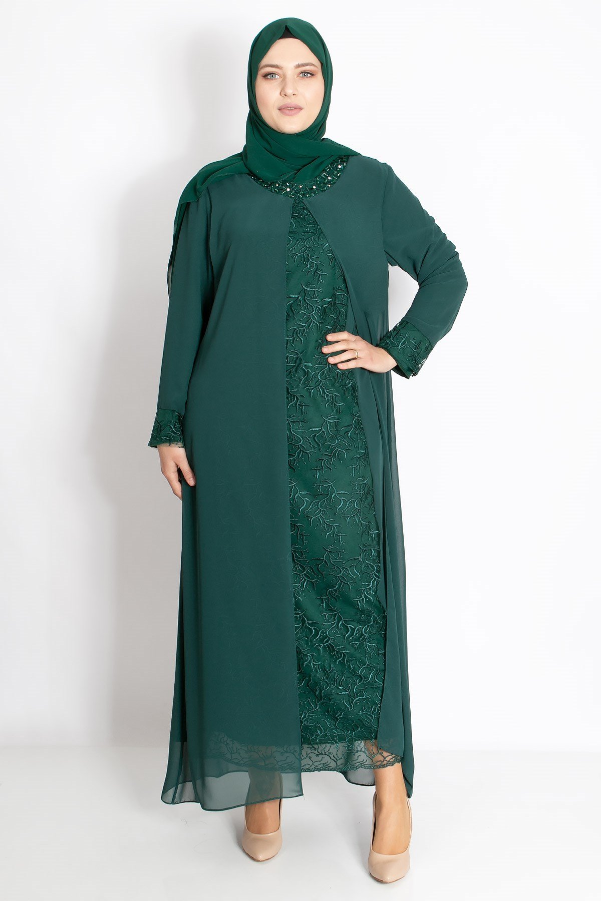 DANTEL DETAYLI ŞİFON ABİYEMDA2204-YEŞİLMDA