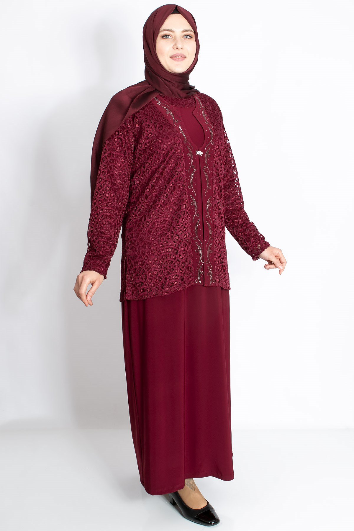 Dantel Detay Ceketli Abiye Takım Bordo MDA2208MDA2208-BORDOMDA
