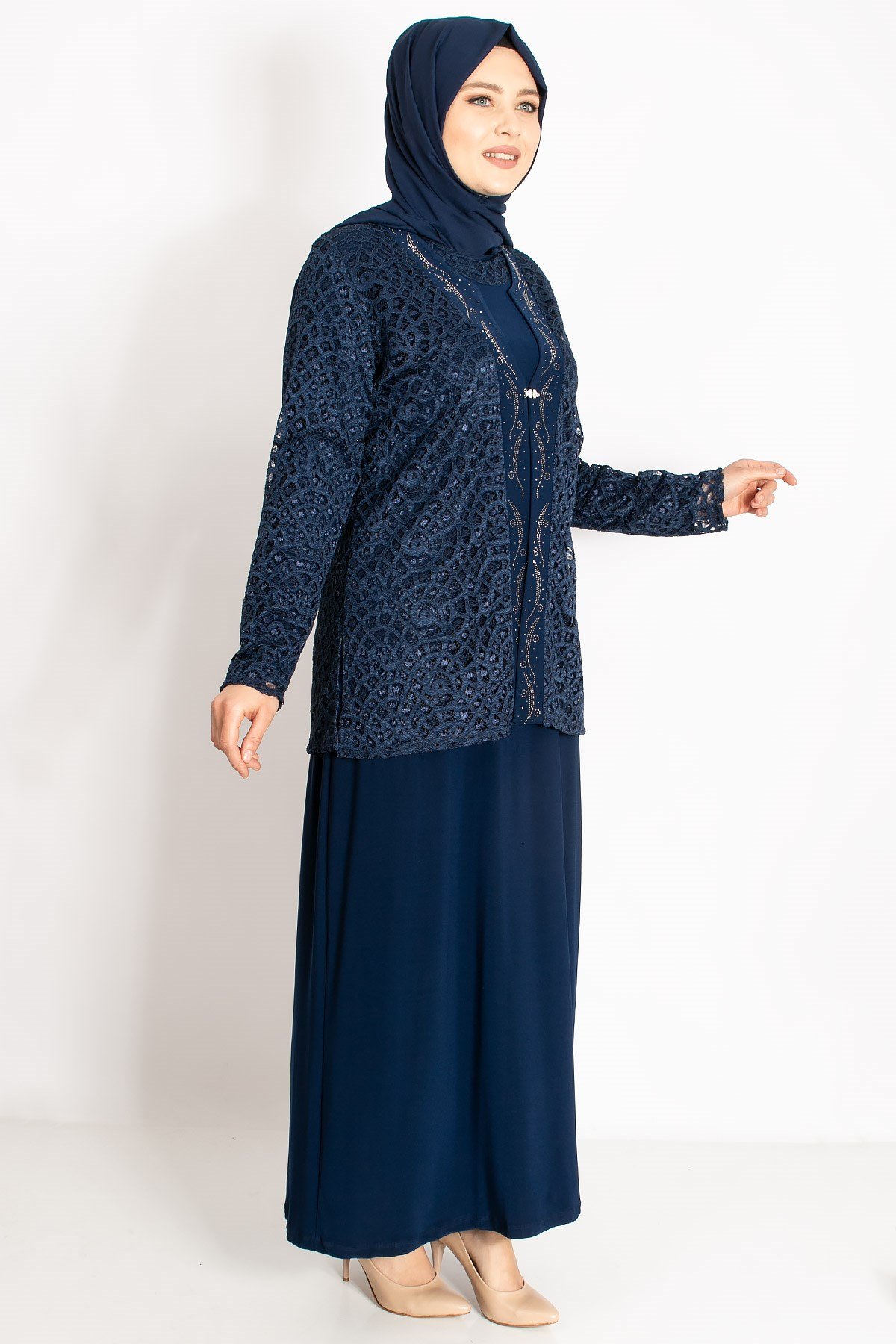 DANTEL DETAY CEKETLİ ABİYE TAKIMMDA2208-LACİVERTMDA